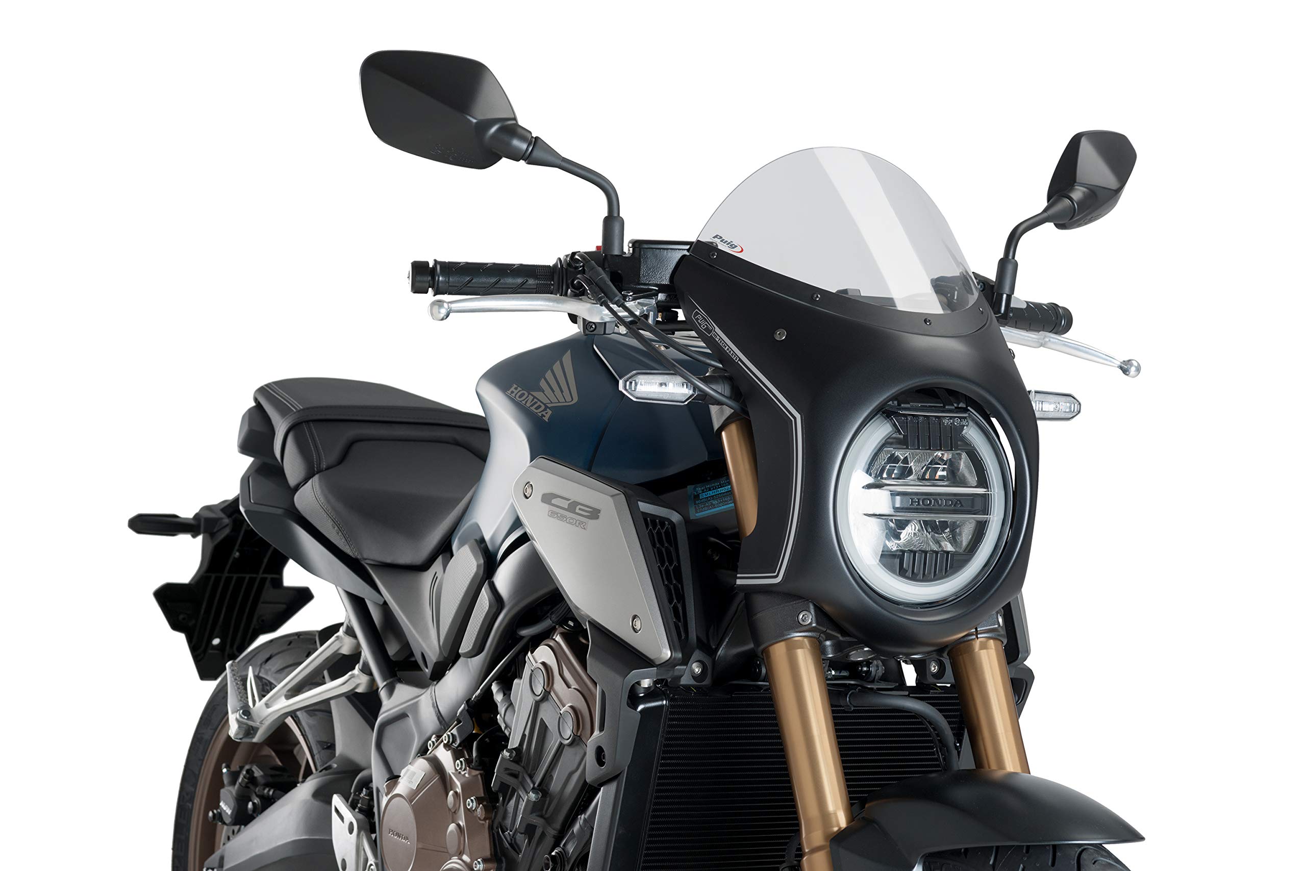 Puig 3133W Semi-Fairing Windshield - Black/Clear for Honda CB1000R (2018-2023) & CB650R (2019-2020) | Neo Sports Cafe Motorcycle Wind Protection & Style Upgrade | Perfect for Commuting & Touring