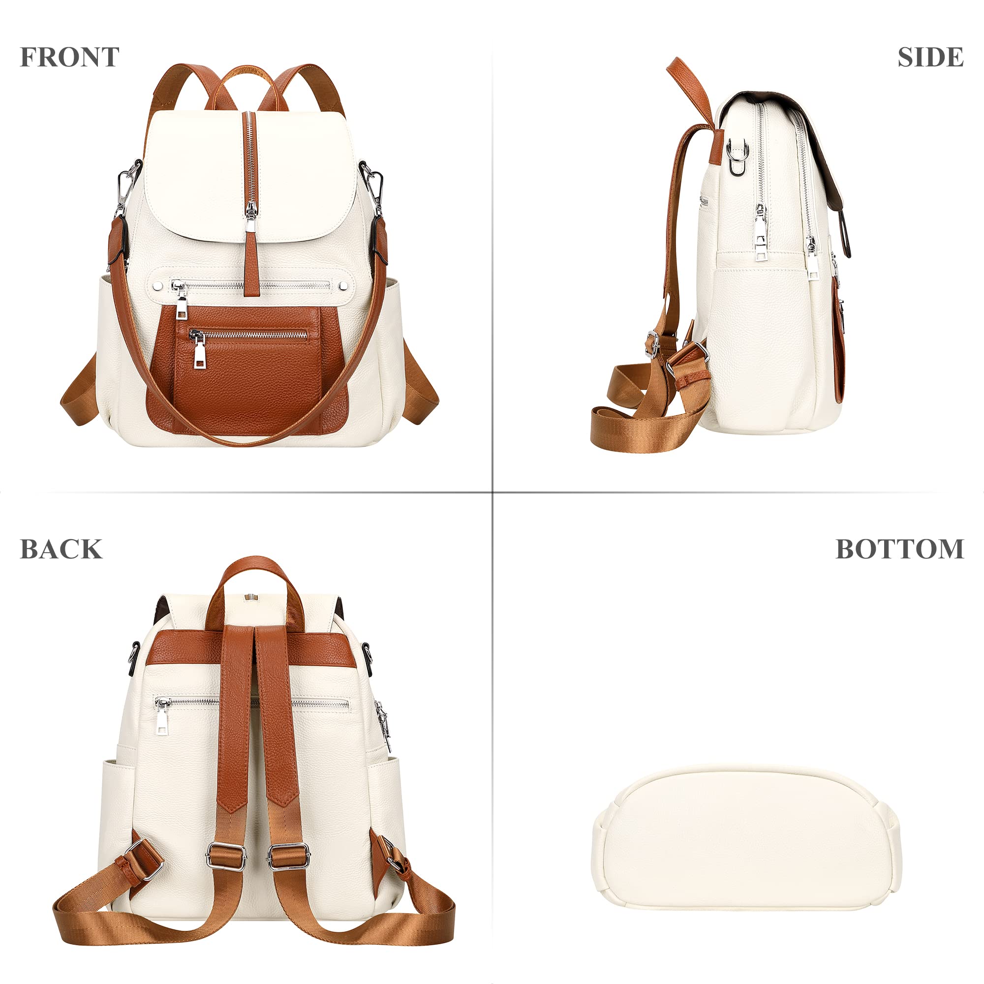 ALTOSY Genuine Leather Backpack Purse for Women - Stylish Casual Handbag with Multiple Pockets & Flap Closure - Perfect for Work, Travel & College