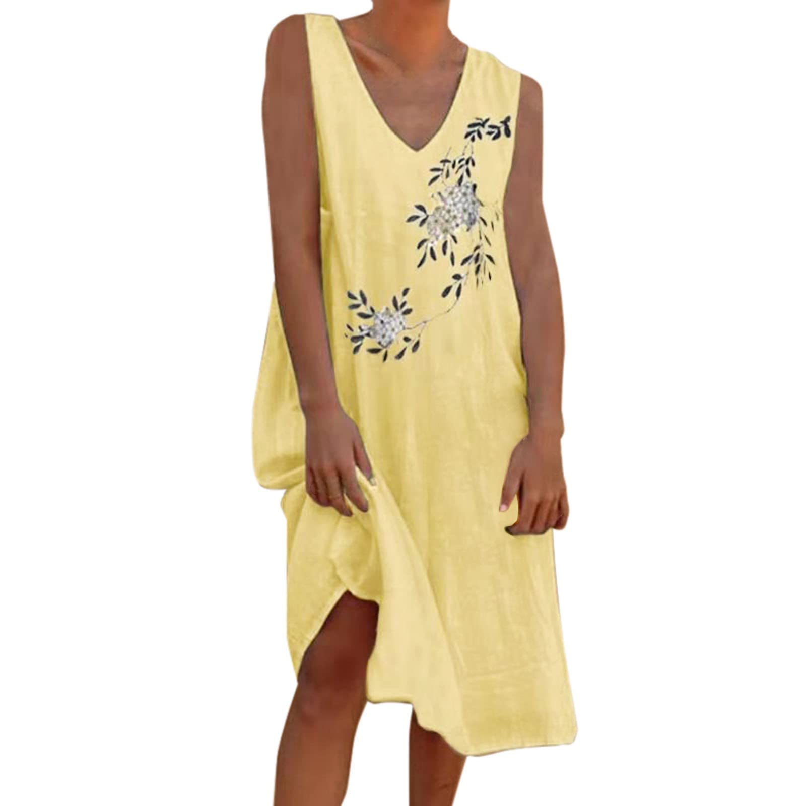 Women's Casual Summer Tank Dress - V Neck Sleeveless Floral Lace Cocktail Dress | Elegant Printed Party Wear for Beach, Wedding & Date Night