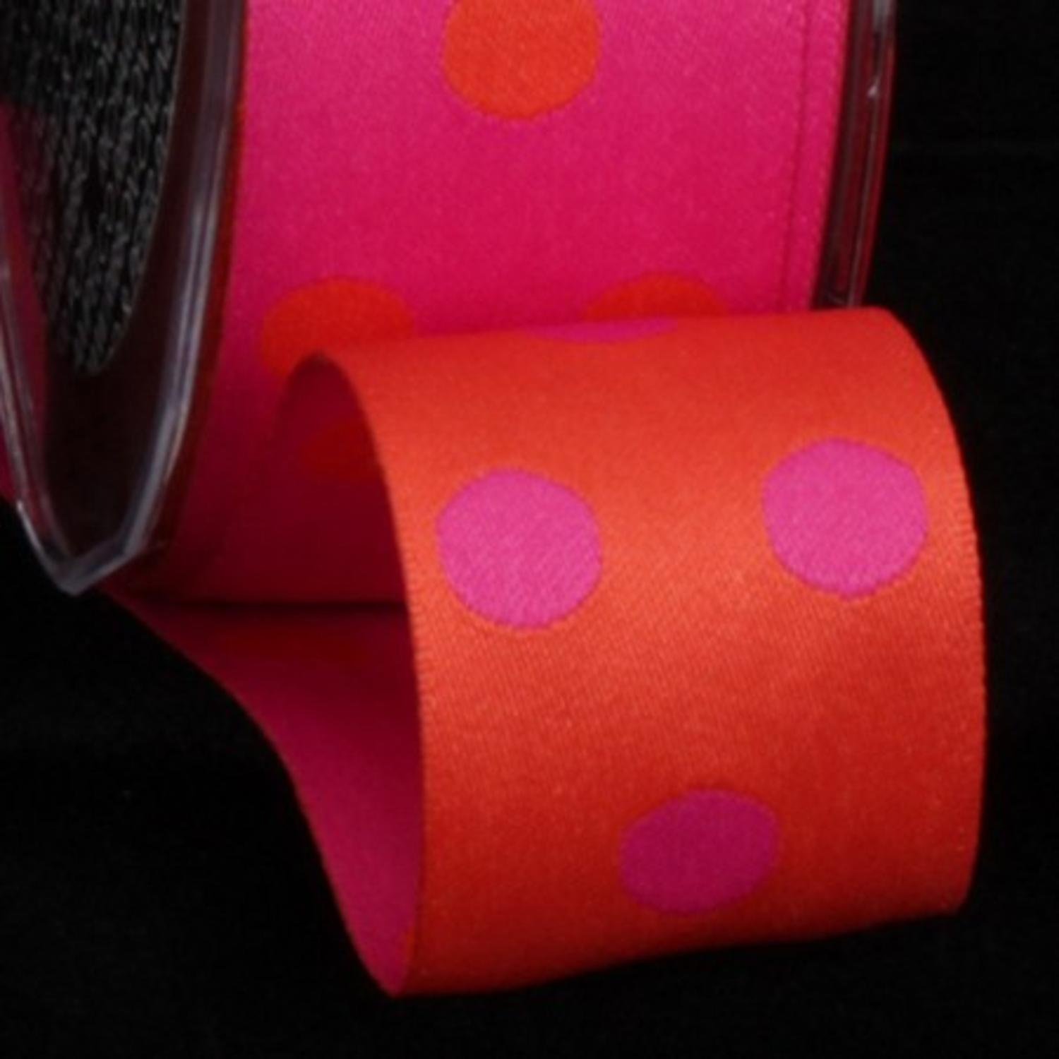 Orange & Pink Double Dots Woven Taffeta Craft Ribbon - 1.5 Inch x 27 Yards Bulk Roll for Gift Wrapping, DIY Scrapbooking, Hair Bows & Party Decorations
