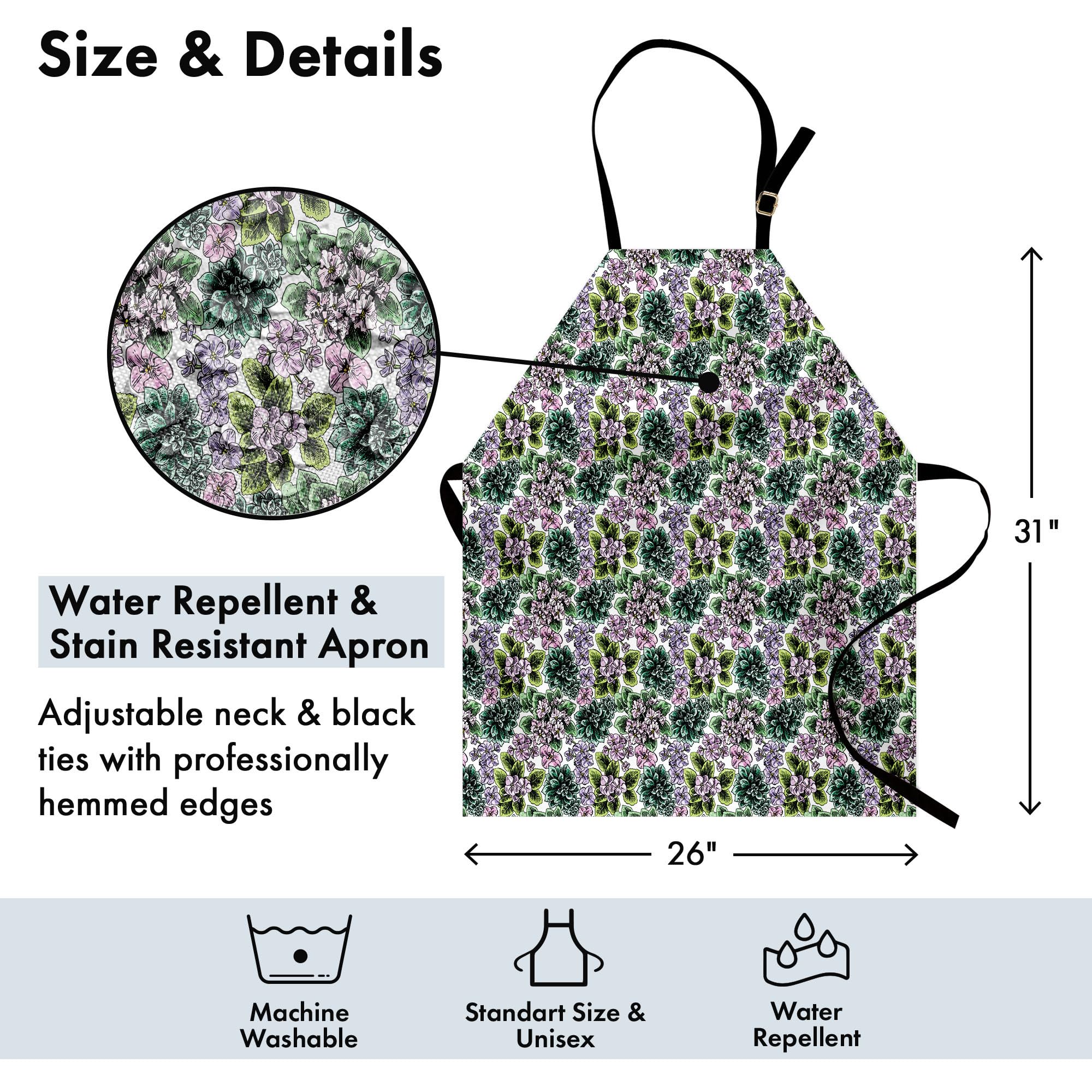 Ambesonne Floral Apron - Unisex Adjustable Kitchen Bib Apron with Violet Peonies & Hydrangea Design for Cooking, Baking, Gardening | Perfect for Home Chefs, BBQ Parties & Outdoor Activities