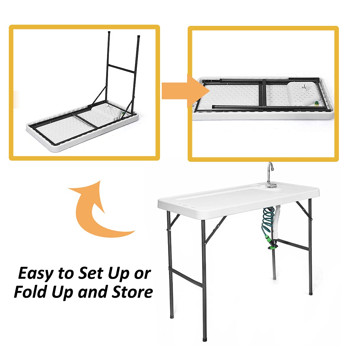 **SSLine Portable Outdoor Fish Table - Folding Camping Table with Sink, Quick Connect Faucet & Sprayer - Patio, Picnic, Cleaning & Cutting Workstation - Perfect for Camping, Fishing, BBQ & Outdoor Cooking**