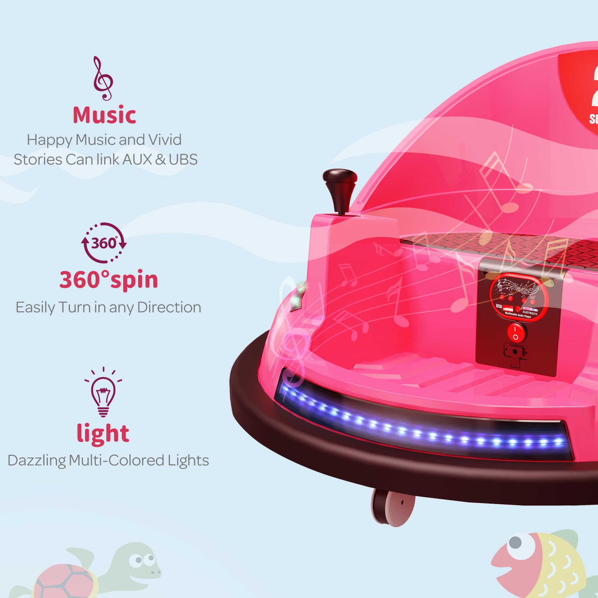 ROOMTEC 12V Kids Ride On Bumper Car with Remote Control - Safe & Certified Electric Toy Car for Toddlers 1-3 Years Old | Flashing LED Lights, Music & 360° Spin | Perfect Birthday Gift for Boys & Girls (Pink) - Indoor & Outdoor Play, Backyard Fun, Party Entertainment