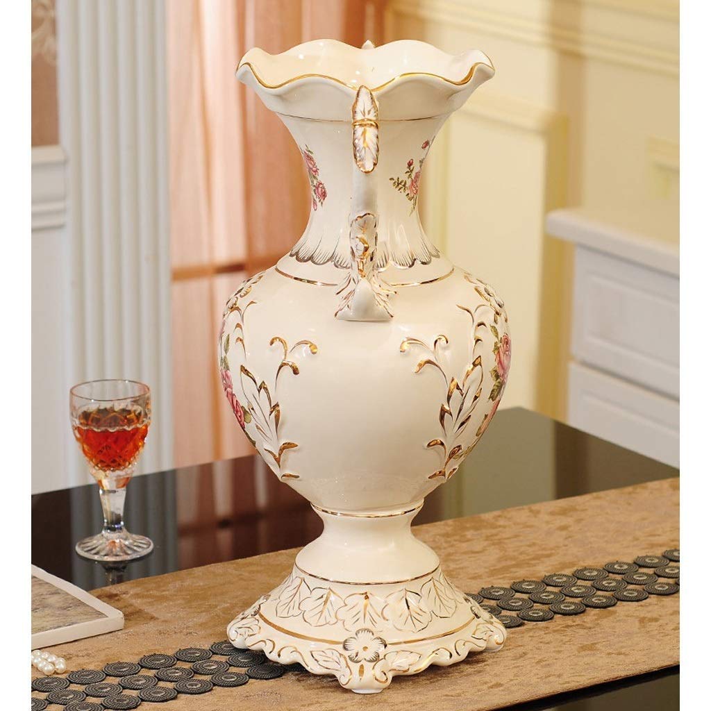 Hand-Painted Tall White Ceramic Vase - 32×20cm European Style Large Flower Vase for Wedding Gift, Home & Office Decor - Perfect for Living Room Centerpiece, Dining Table, Bedroom & Hotel Decoration