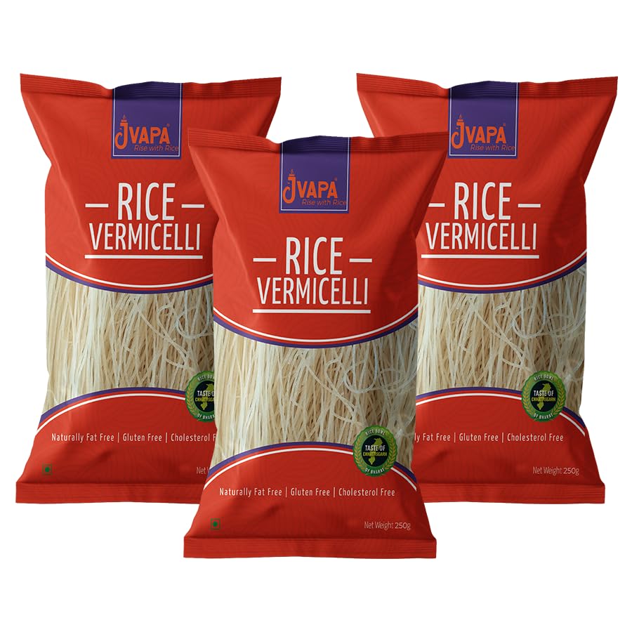 Organic Jvapa Rice Vermicelli Noodles - 100% Rice, Gluten Free, Fat Free & Cholesterol Free - 750g (3x250g) - Perfect for Stir Fry, Pho & Asian Cooking