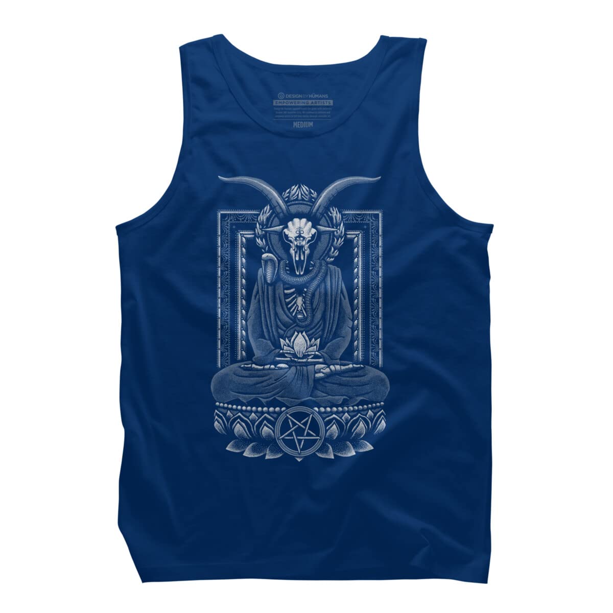 Design By Humans Men's Baphomet Nirvana White Halftone Graphic Tank Top - Snazzygaz Art Print Cotton Shirt for Casual Wear & Music Festivals