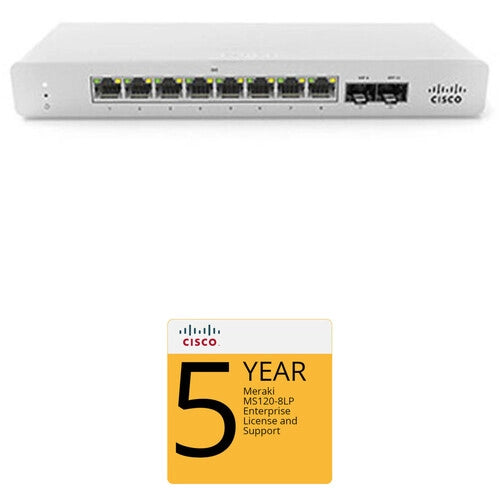 Cisco MS120-8LP 8-Port Gigabit Ethernet Switch with PoE+ | 5-Year Enterprise License & Support | Ideal for Small Business Networks & Office IT Infrastructure