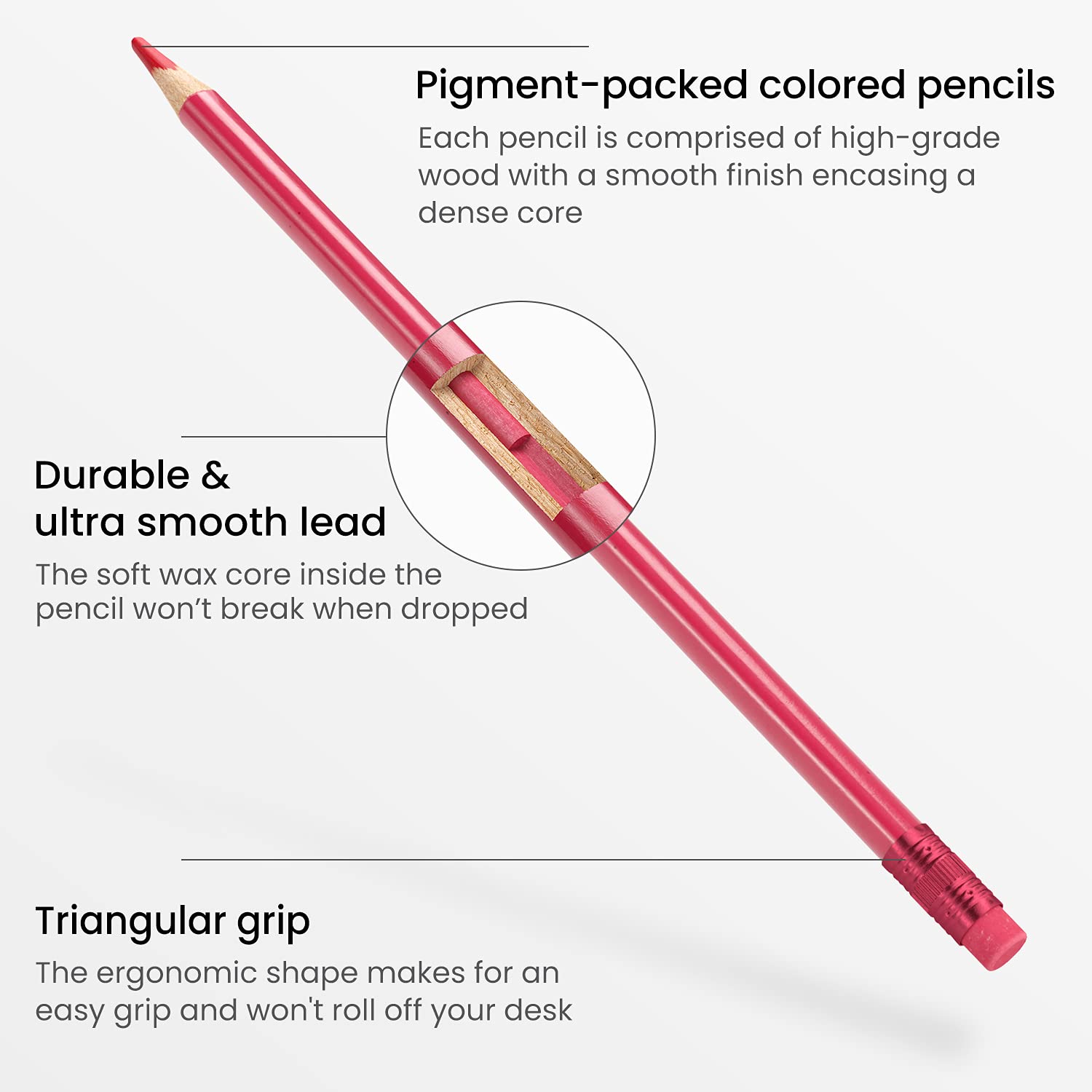 Arteza 48-Count Kids Erasable Colored Pencils - Triangular Art Supplies for School & Home Drawing