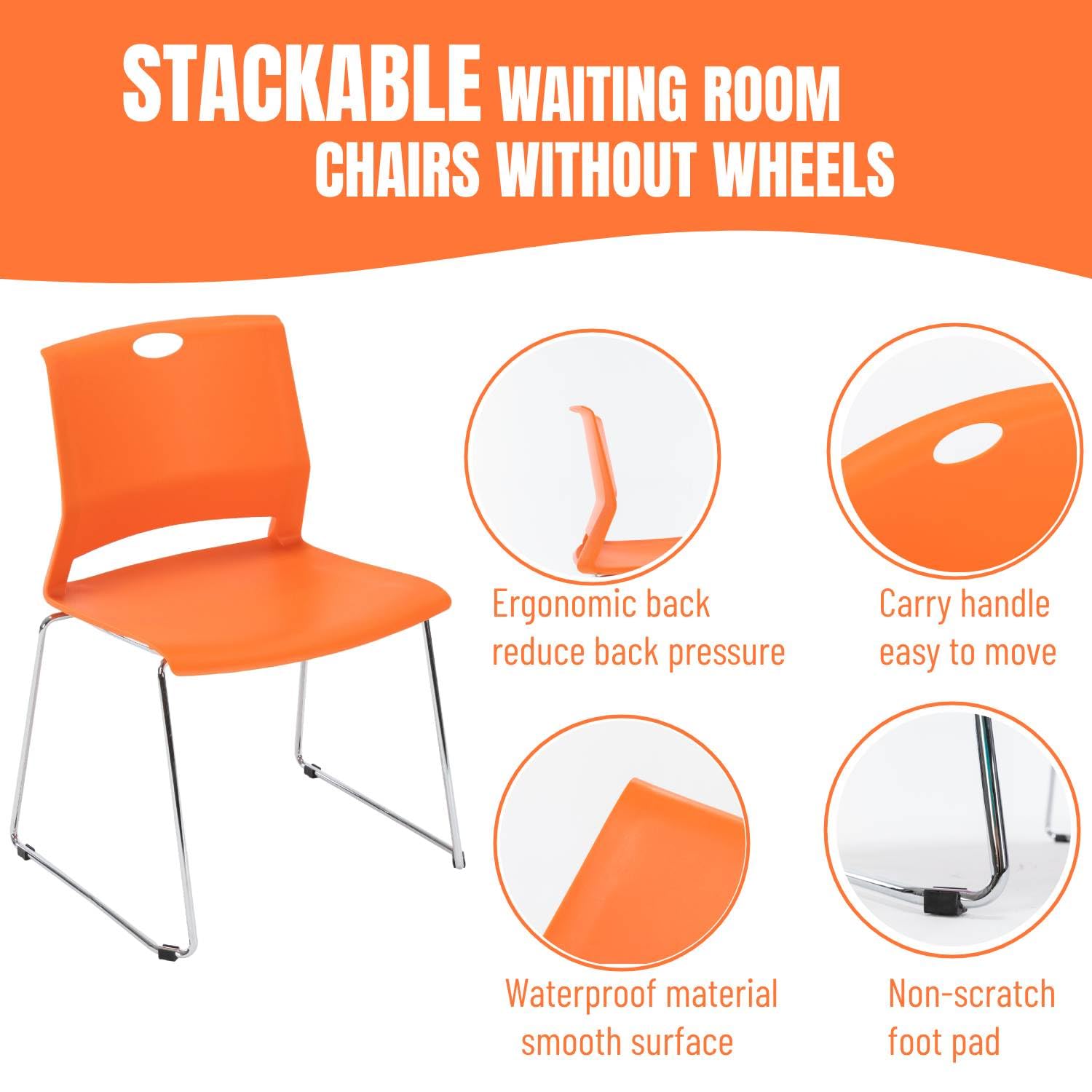 4-Pack Stackable Sled Base Chairs - Heavy Duty Conference & Reception Chairs for Office, Waiting Room, Events - Space-Saving Orange Stacking Chairs (Perfect for Meetings, Church Gatherings & Guest Seating)