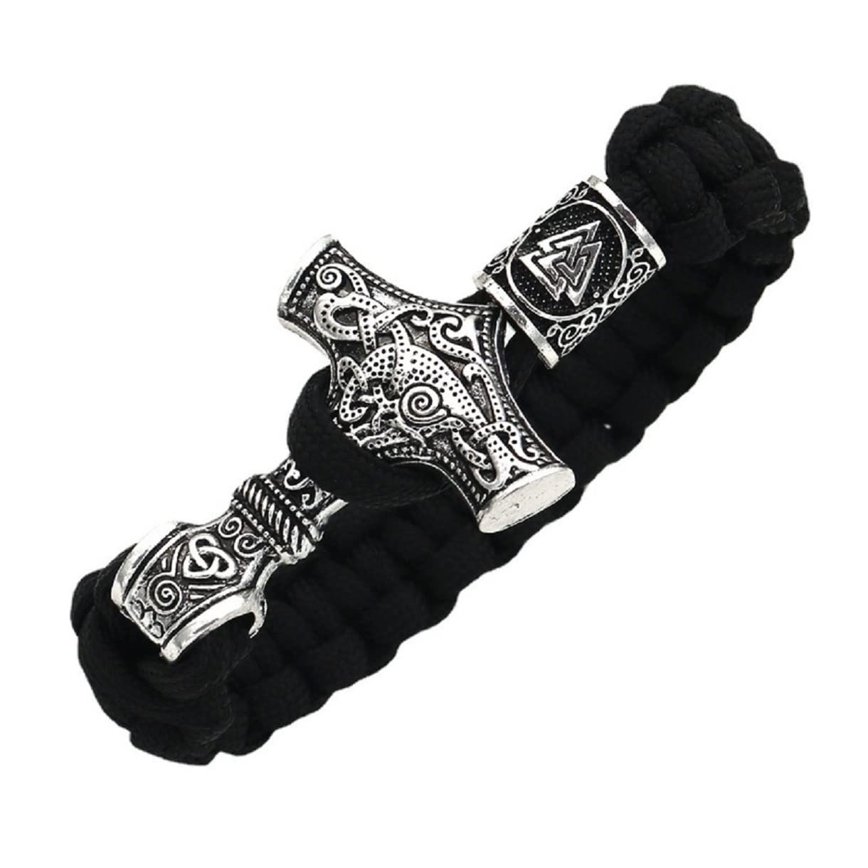Viking Hammer Bracelet for Men - Norse Valknut Hammer Braided Bracelet with Celtic Knot Design, Odin Rune Jewelry, Punk Bangle | Perfect for Viking Lovers, Norse Mythology Enthusiasts, and Punk Fashion Accessories