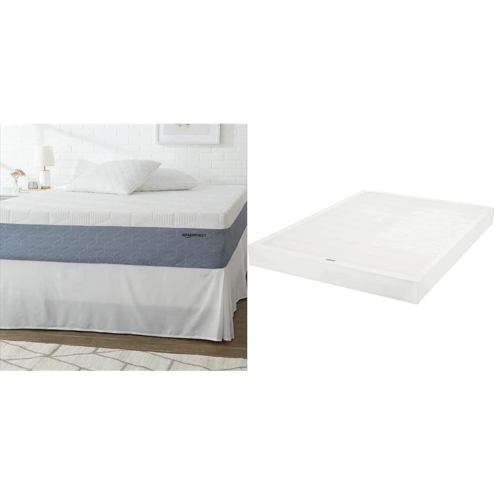 Amazon Basics Cooling Gel-Infused Medium-Firm Memory Foam Mattress - CertiPUR-US Certified, Cal King Size, 12 Inch with Smart Box Spring Bed Base (9-Inch Foundation) | Pressure Relief for Back Pain, Cool Sleep Technology for Hot Sleepers, Perfect for Master Bedrooms & Guest Rooms