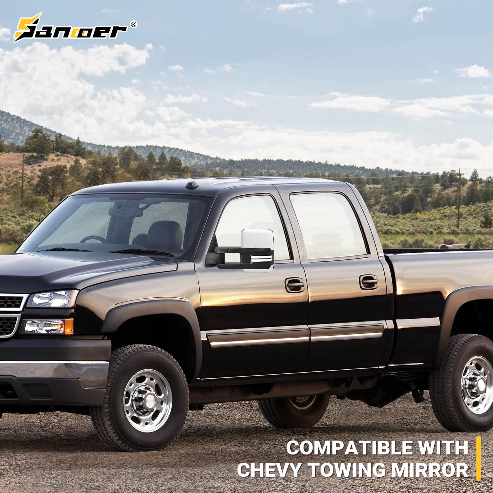 2003-2007 Chevy Silverado & GMC Sierra Towing Mirrors with White Painted Switchback Turn Signals - Power Glass, Running Lights & Backup Lamps (Pair, White Painted 8624) - Perfect for Towing, Off-Roading & Enhanced Night Visibility