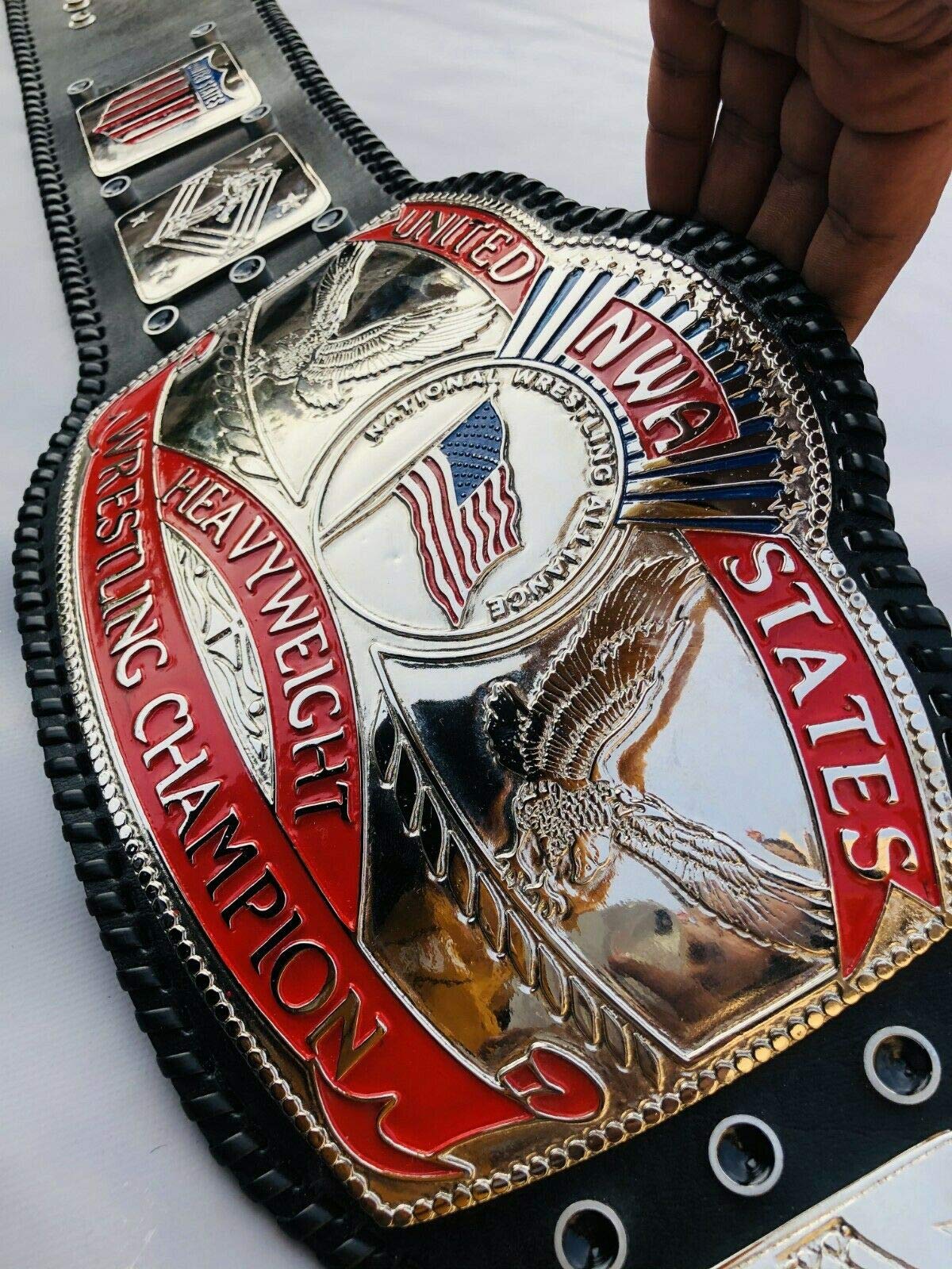 Maxan NWA United States Heavyweight Wrestling Championship Belt Replica - Thick Zinc Alloy Plates, Large Size, Black - Perfect for Wrestling Fans, Collectors & Cosplay Events