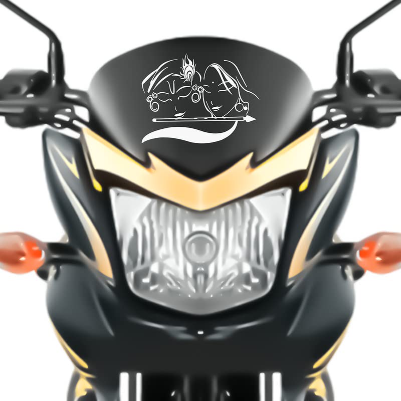 Radhe Krishna Bike Sticker for Motorcycles & Scooters - 6x6 Inch White Vinyl Decal - Waterproof & Durable - Perfect for Racing Bikes, Sports Bikes, and Scooters - Enhance Your Ride with Spiritual Design