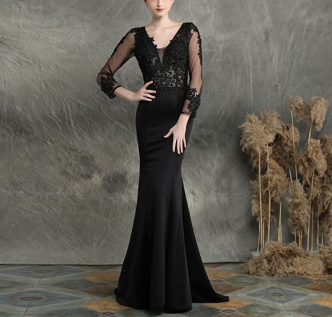 Elegant Mordarli Women's Lace Applique Mermaid Evening Gown - Long Formal Prom Dress with 3/4 Sleeves for Wedding, Party & Special Occasions