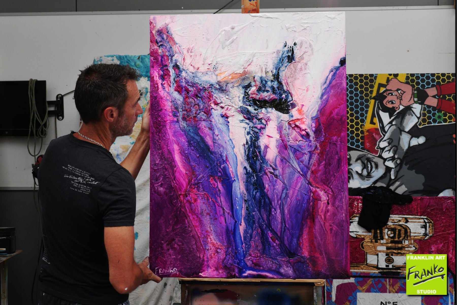 75cm x 100cm Purple Pink White Textured Abstract Canvas Wall Art - Modern Handmade Painting for Living Room, Bedroom, Office Decor