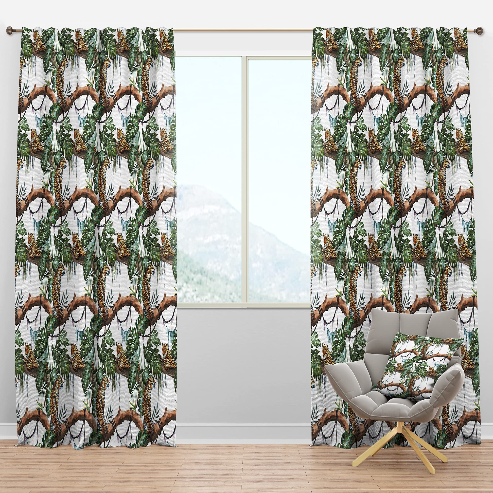 DesignQ Blackout Curtains - 'Leopard Resting on Branch Watercolor' Thermal Insulated Single Panel (52x95 inches) - Noise Reducing & Energy Efficient Window Drapes for Bedroom, Living Room, Nursery - Perfect for Home Theater, Shift Workers & Light Sleepers