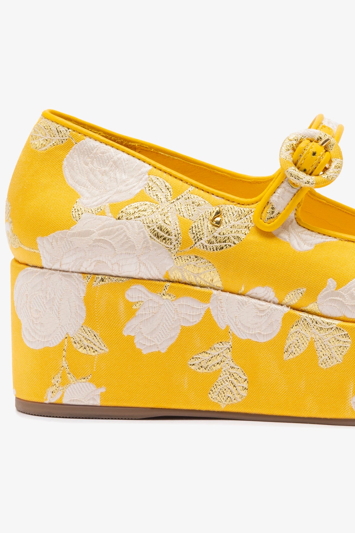 Larroudé x Markarian Blair Flatform Sandals in Yellow Floral Brocade - Women's Fashion Shoes for Summer Weddings & Beach Vacations