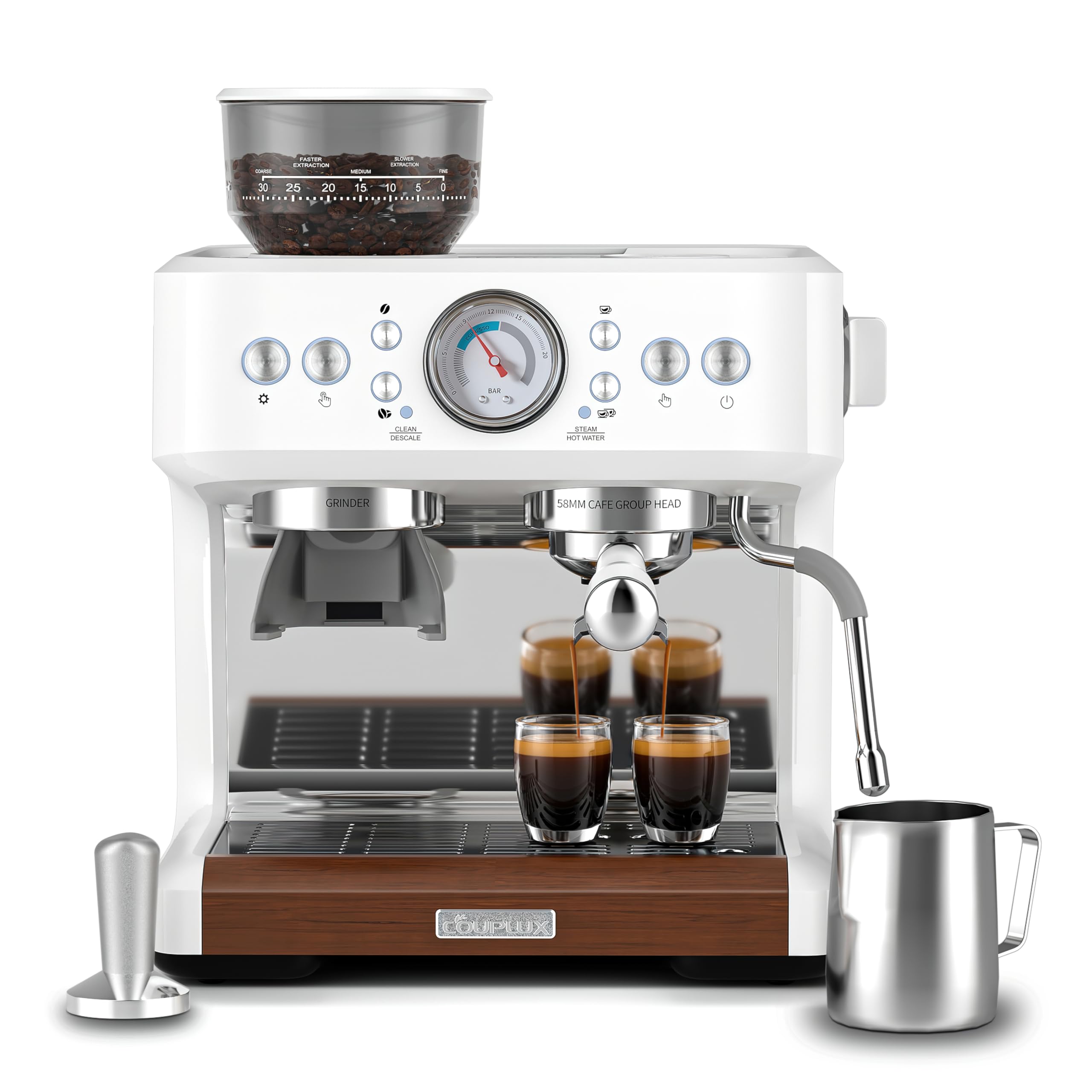 Premium Dual-Boiler Espresso Machine with Built-in Grinder & Adjustable Temperature - 58mm Commercial Portafilter, Powerful Steam Wand for Latte & Cappuccino - Perfect for Home Baristas & Coffee Enthusiasts (Ideal for Morning Brews, Entertaining Guests & Cafe-Style Drinks at Home)