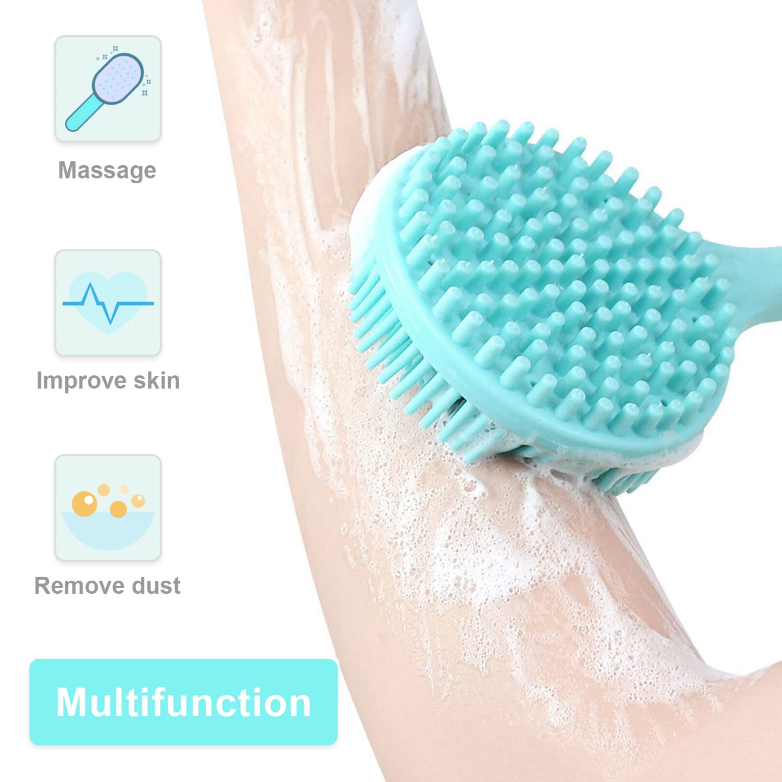 Premium Silicone Bath Brush with Long Handle - Exfoliating Back Scrubber & Shower Skin Cleanser - Gentle Body Scrub for Deep Cleansing & Massage - Perfect for Hard-to-Reach Areas & Spa-Like Experience at Home