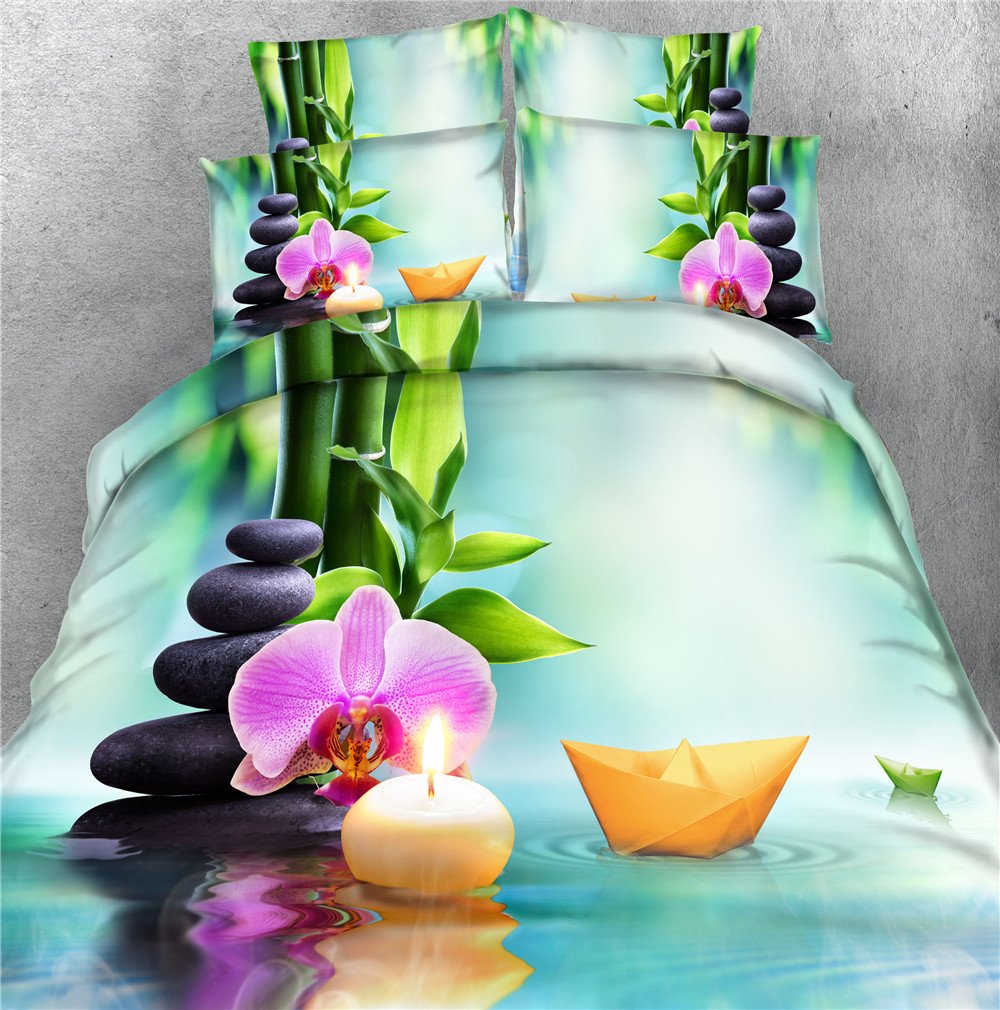 Premium 3D Green Bamboo Digital Print Duvet Cover Set - 100% Cotton Queen Size Bedding (4pc) - Soft & Breathable for All-Season Comfort - Perfect for Master Bedroom, Guest Room & Vacation Homes