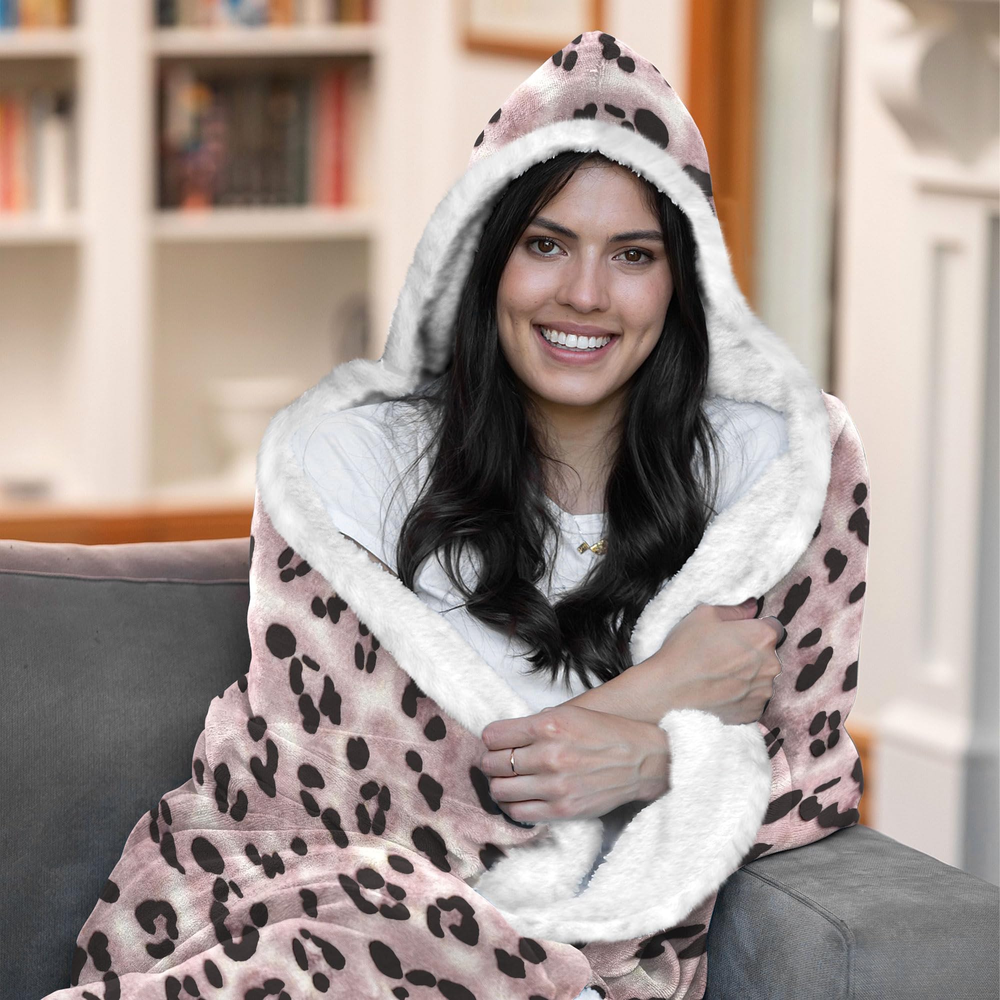 Cozy Leopard Print Wearable Blanket Hoodie for Women - Soft Fleece Hooded Blanket Sweatshirt - Perfect Christmas, Birthday Gift for Mom, Wife, Daughter - Great for Lounging, Netflix Nights & Winter Comfort