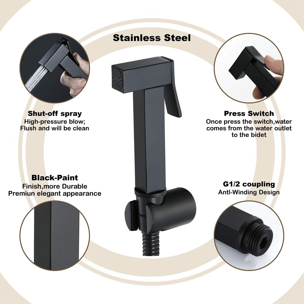 Portable Handheld Toilet Sprayer - Modern Square Brass Shower Faucet for Bathroom Cleaning, Cloth Diaper Washing & Hygiene Maintenance | Perfect for Baby Care, Pet Cleaning & Household Sanitation