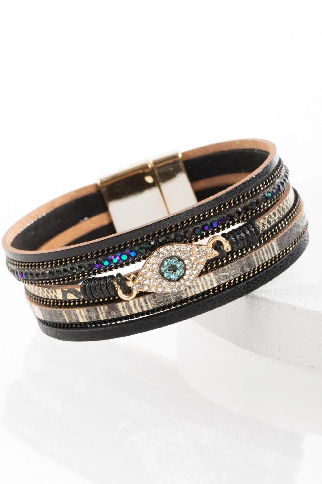 Evil Eye Protection Bracelet for Women - Genuine Leather & Metallic Charm - Spiritual Jewelry for Good Luck & Positive Energy - Perfect for Gifts, Meditation & Everyday Wear