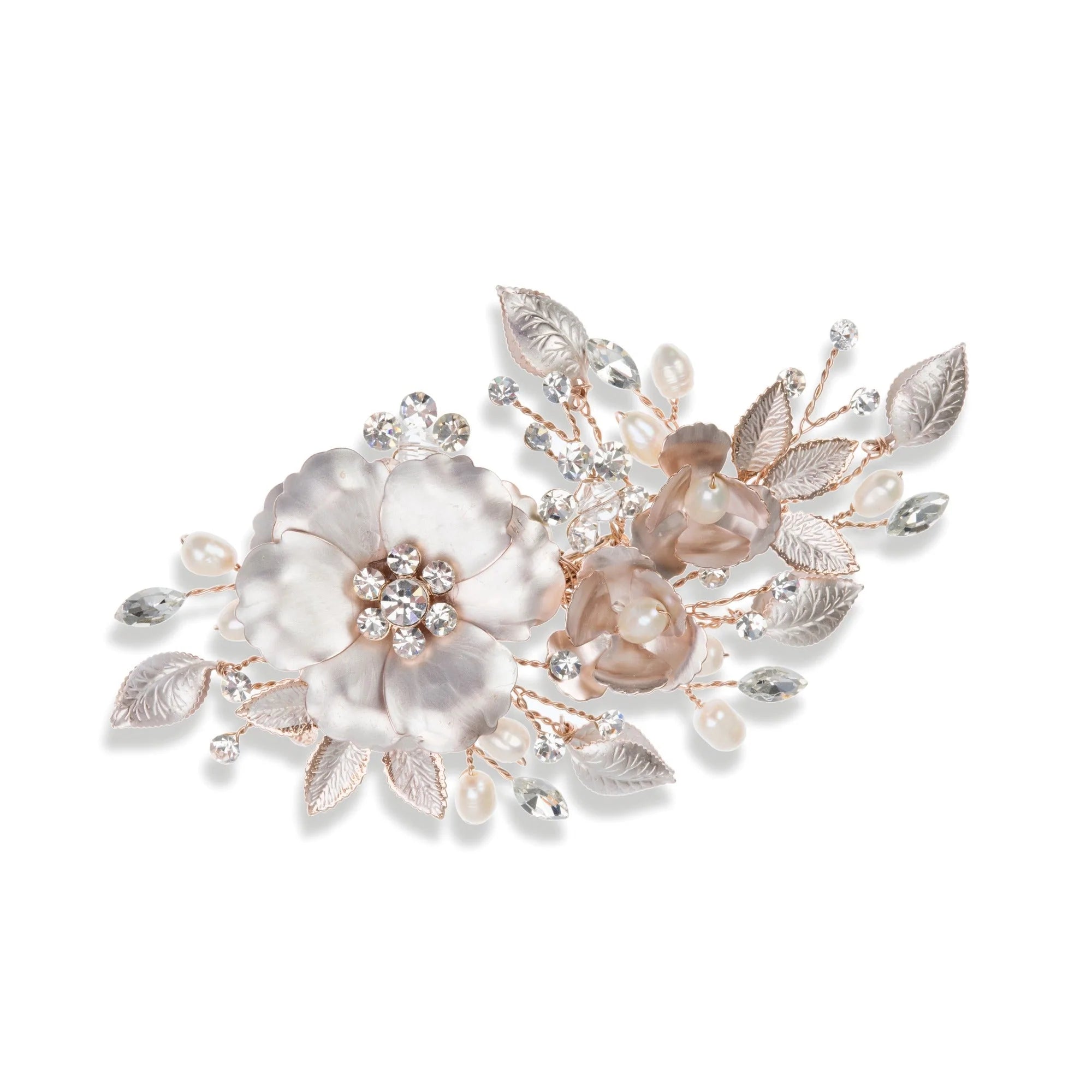 Elegant Floral Wedding Hair Clip - Rose Gold with Swarovski Crystals & Freshwater Pearls | Bridal Hair Accessories for Weddings, Prom, Parties & Special Occasions