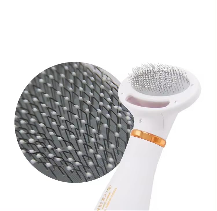 Pet Hair Dryer for Dogs & Cats - 2-in-1 Blow Dryer with Self-Cleaning Slicker Brush | Adjustable Temperature, Portable Grooming Tool | Perfect for Home Pet Grooming, Bath Time & Professional Use (Round)