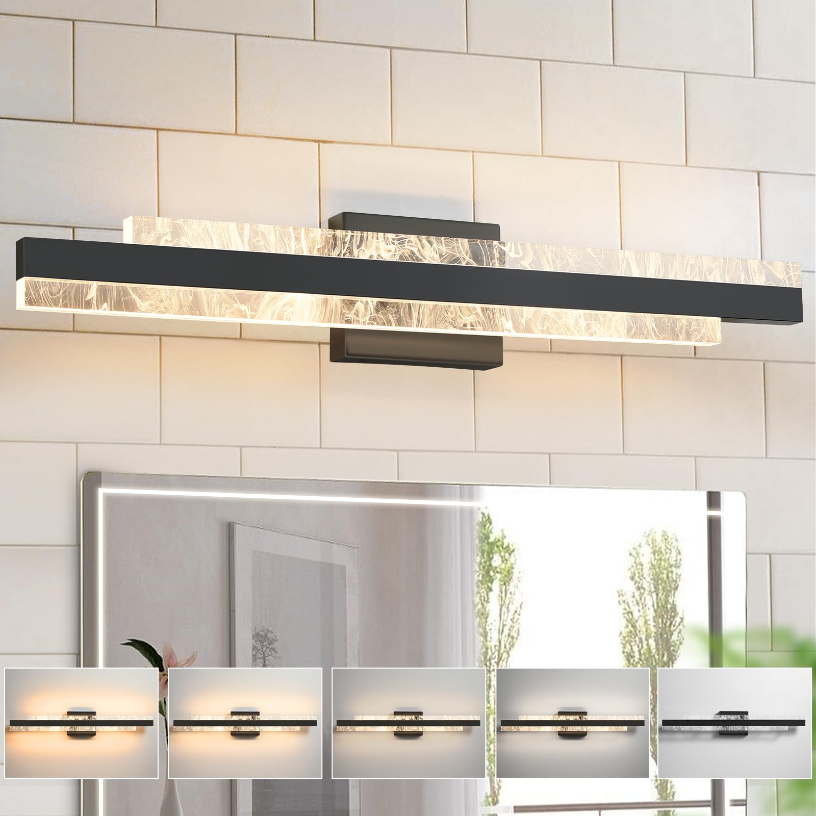 HAHZT 27 Inch Matte Black Dimmable LED Bathroom Vanity Light - 28W Wall Sconce for Mirror, Painting & Cabinet Lighting (3000K Warm White) - Perfect for Modern Bathrooms, Bedrooms & Art Galleries