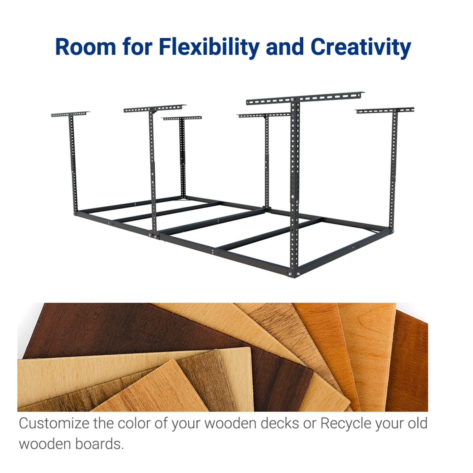 FLEXIMOUNTS 4x8 Overhead Garage Storage Rack - Heavy Duty Metal Ceiling Storage System Without Decking, 600lbs Capacity, Black - Perfect for Garage Organization, Attic Storage & Home Clutter Solutions