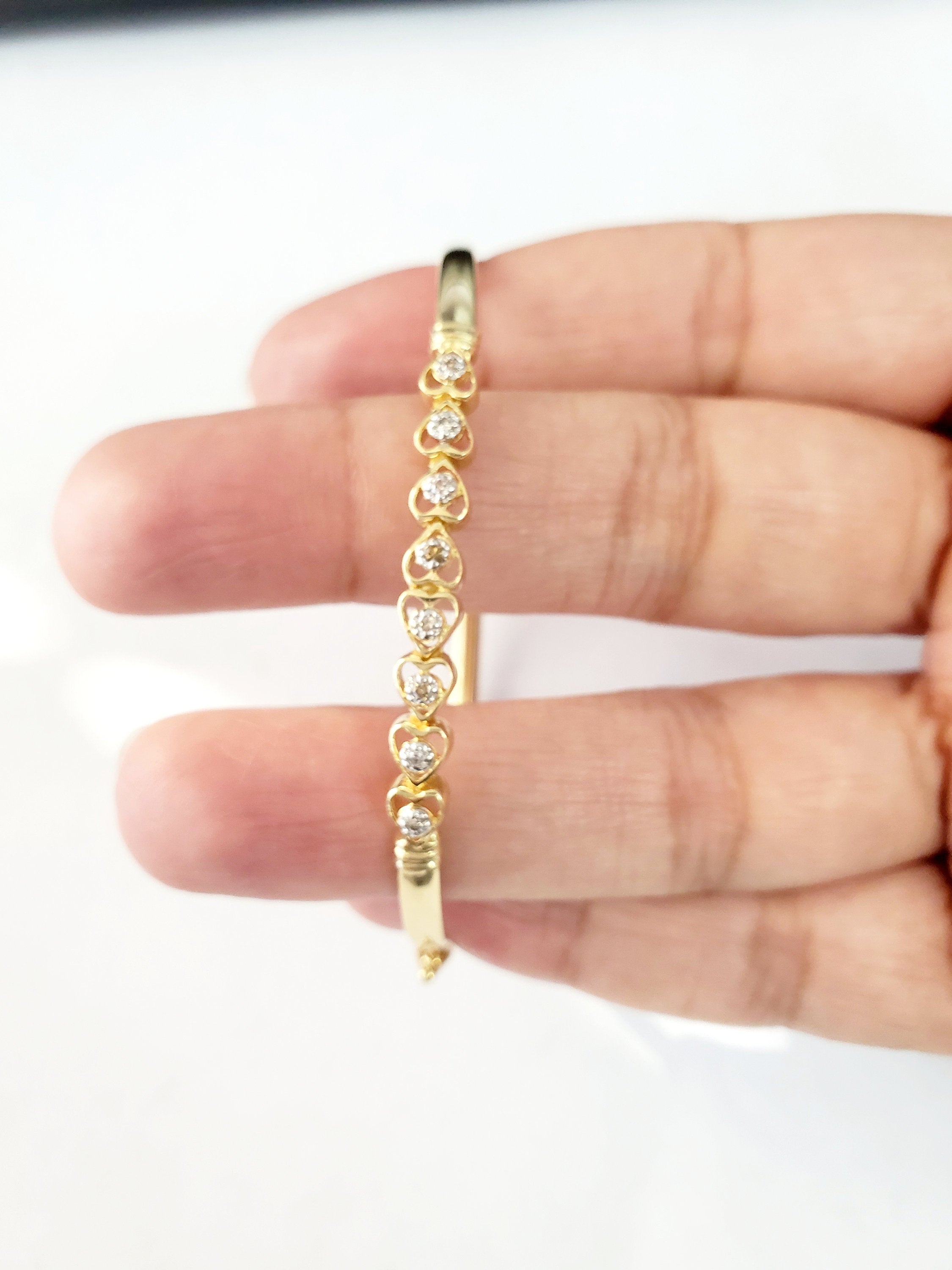 Elegant Heart Shaped Diamond Bangle Bracelet for Women - 14K Gold Plated Cubic Zirconia Jewelry Gift for Anniversary, Valentine's Day & Special Occasions