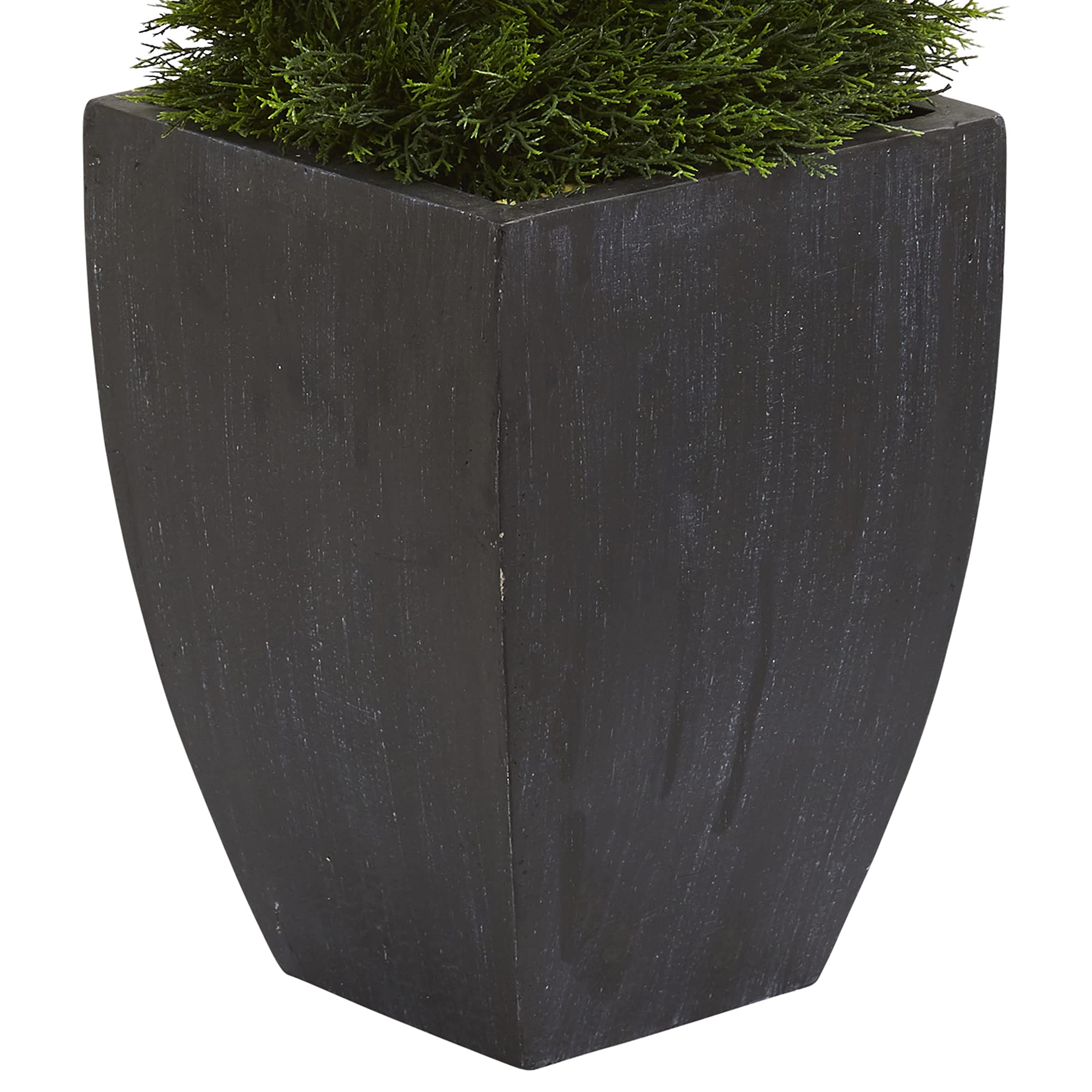 Nearly Natural 5ft Double Pond Cypress Spiral Topiary Artificial UV Resistant Tree in Black Wash Planter - Indoor Outdoor Decor for Patio, Garden, Porch & Entryway