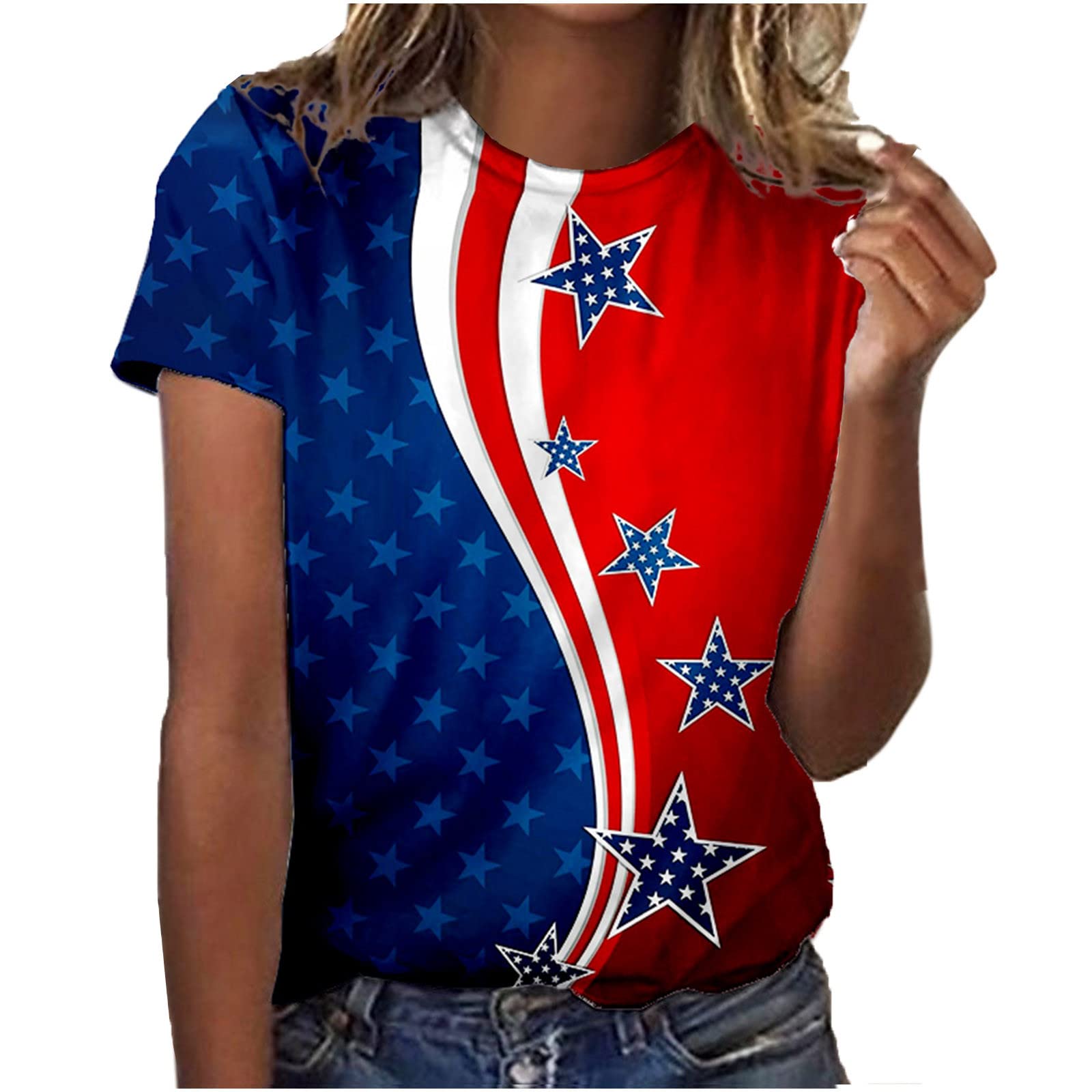 Women's American Independence Day T-Shirts 2022 | USA Flag Print Patriotic Short Sleeve Tee | Casual Summer Blouse | Perfect for 4th of July Celebrations, BBQ Parties & Patriotic Events