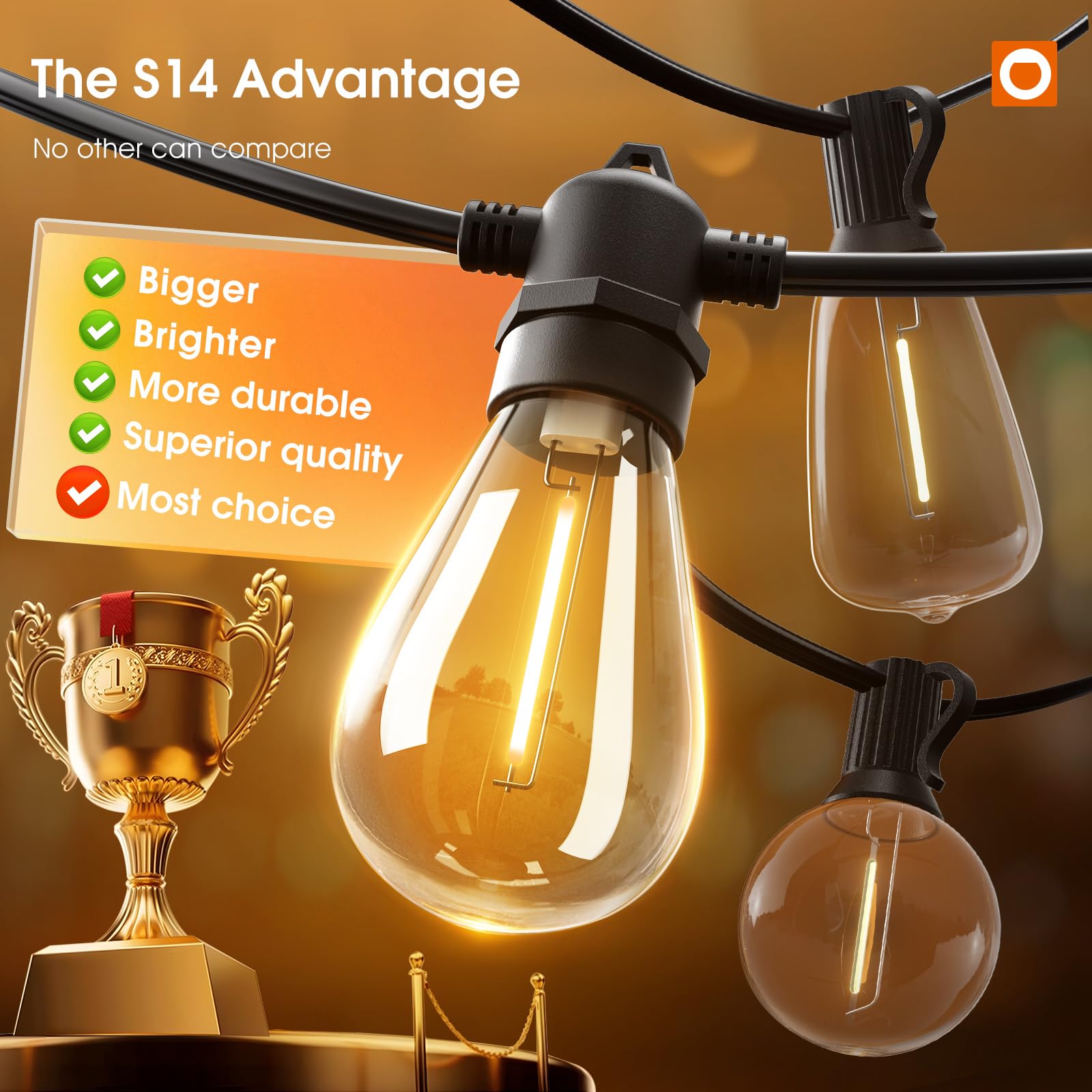 100FT LED Outdoor String Lights with Shatterproof Edison Bulbs - Heavy Duty Weatherproof Commercial Grade - Perfect for Patio, Garden, Backyard & Outdoor Decor (Black)