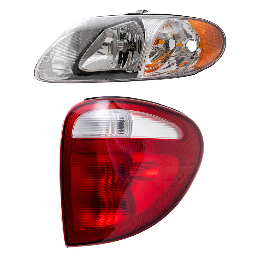 Brock Replacement Halogen Headlights and Tail Lights Set for 2001-2003 Dodge Caravan Chrysler Town & Country Plymouth Voyager - Enhanced Night Visibility & Safety Driving