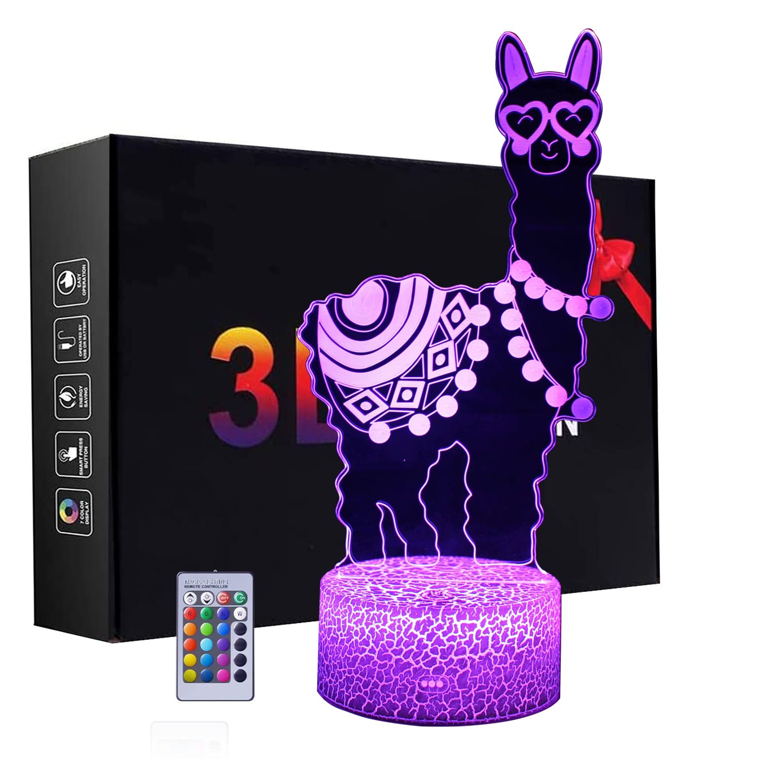 3D Alpaca Night Light - LED Desk Lamp with Remote & Smart Touch, 16 Color Changing Mood Light for Kids Room | Perfect Birthday, Christmas Gift for Girls & Boys | Nursery Decor, Bedtime Reading Light, Children's Study Lamp