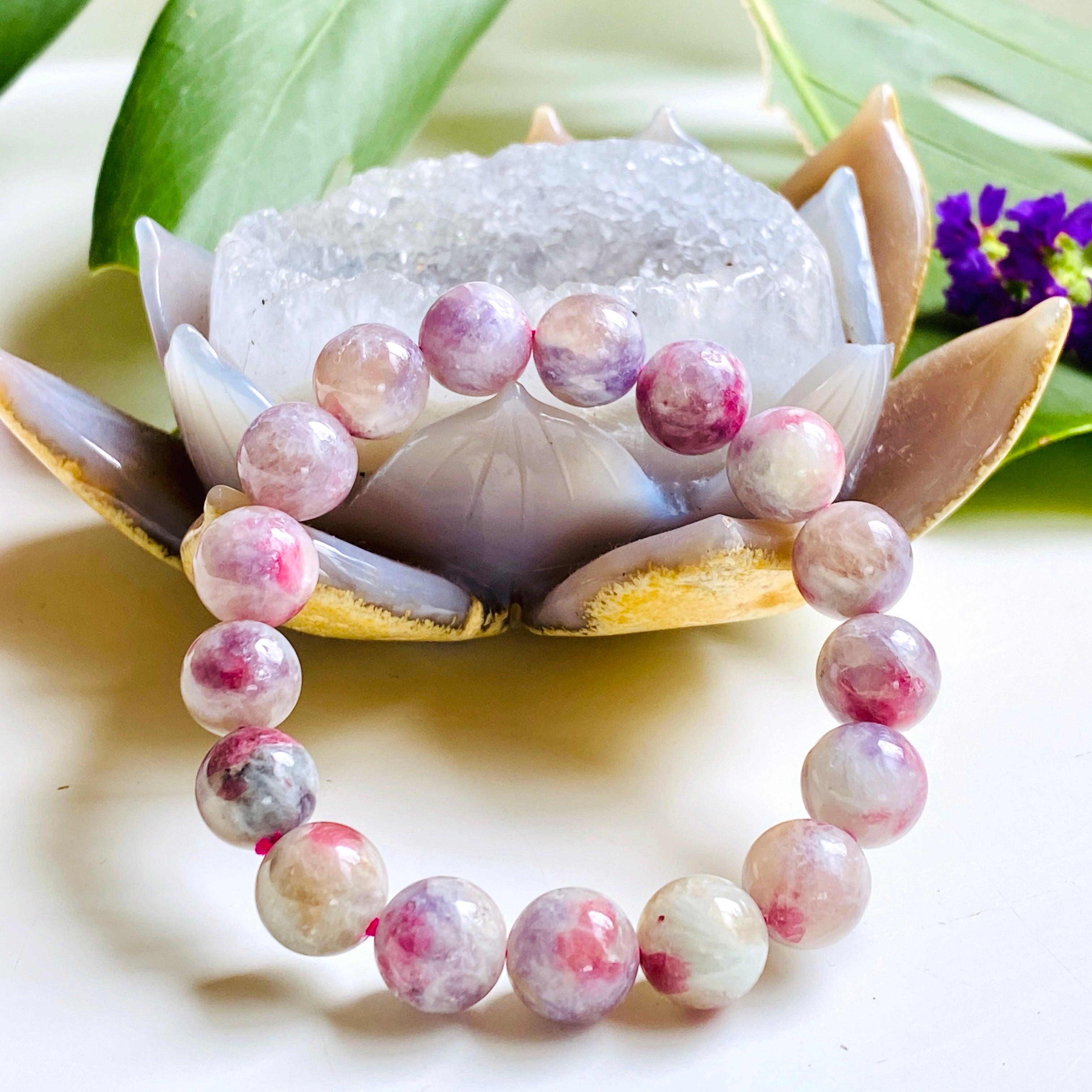 Pegmatite Unicorn Stone Bracelet with Pink Tourmaline, Lepidolite & Quartz - Healing Crystal Jewelry for Stress Relief & Positive Energy - Perfect for Meditation, Yoga & Spiritual Gifts