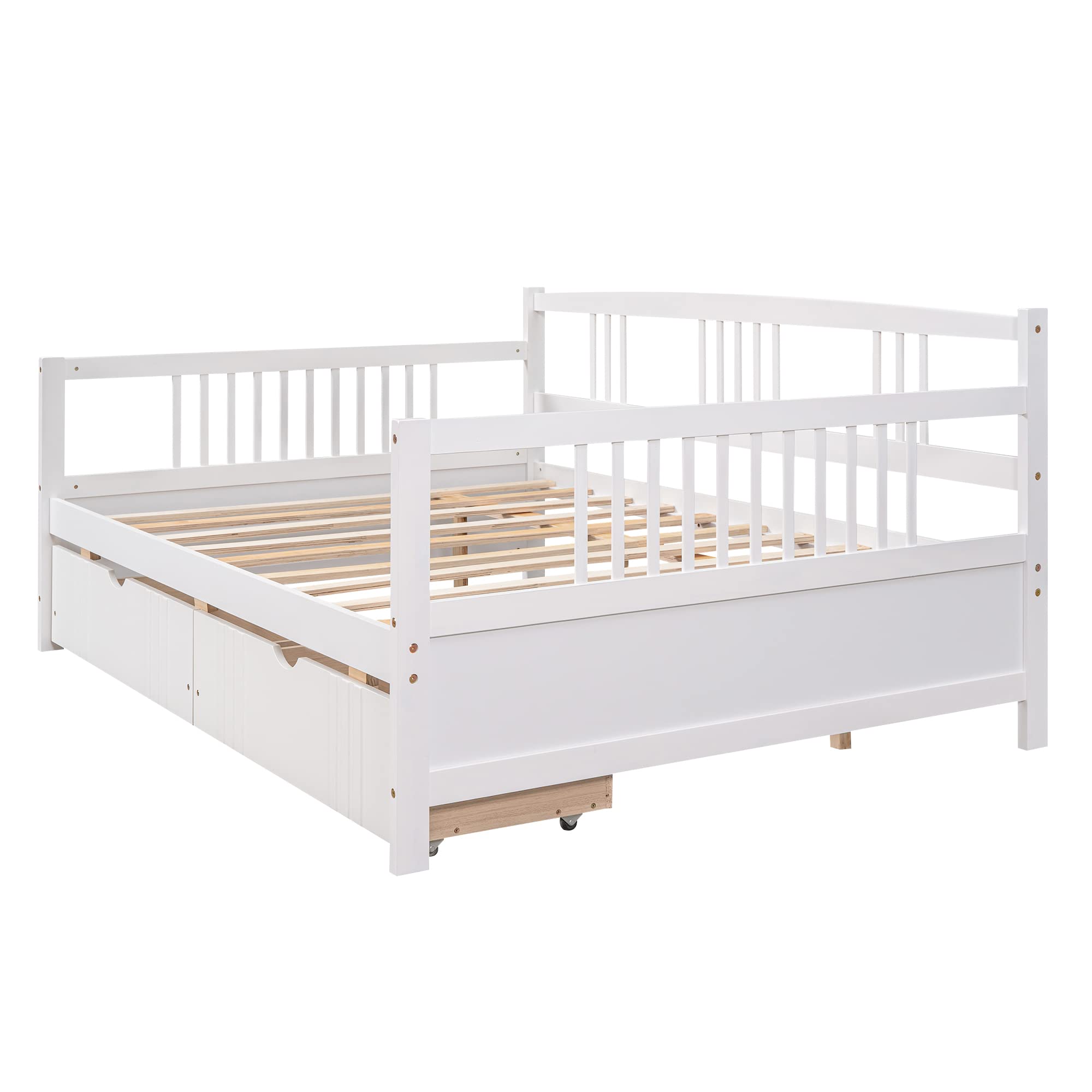 MERITLINE Twin Size Wood Daybed with Storage Drawers - Convertible Sofa Bed for Teens & Adults - White (Twin) | Perfect for Small Bedrooms, Guest Rooms & Dormitories
