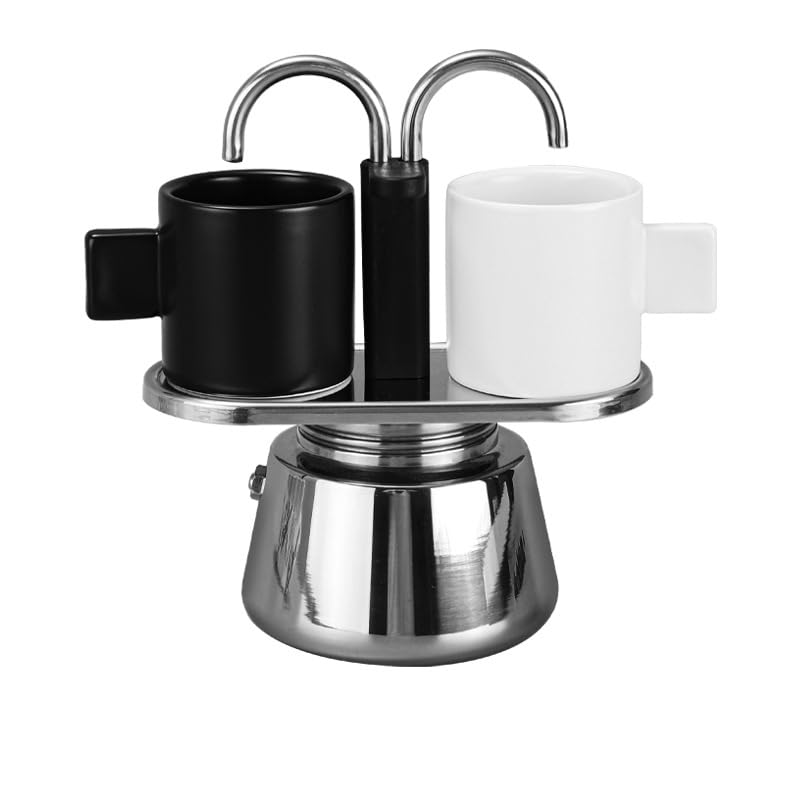 2 Cup Stovetop Espresso Maker - 100ML Stainless Steel Double Spout Moka Pot for Perfect Italian Coffee | Ideal for Home, Office & Camping Brewing (Cups Not Included)