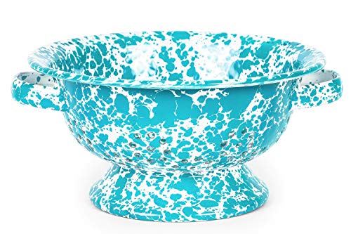 8-Inch Turquoise Marble Berry Colander - Durable Stainless Steel Strainer for Washing Fruits, Vegetables & Pasta - Perfect for Kitchen, Camping & Picnics