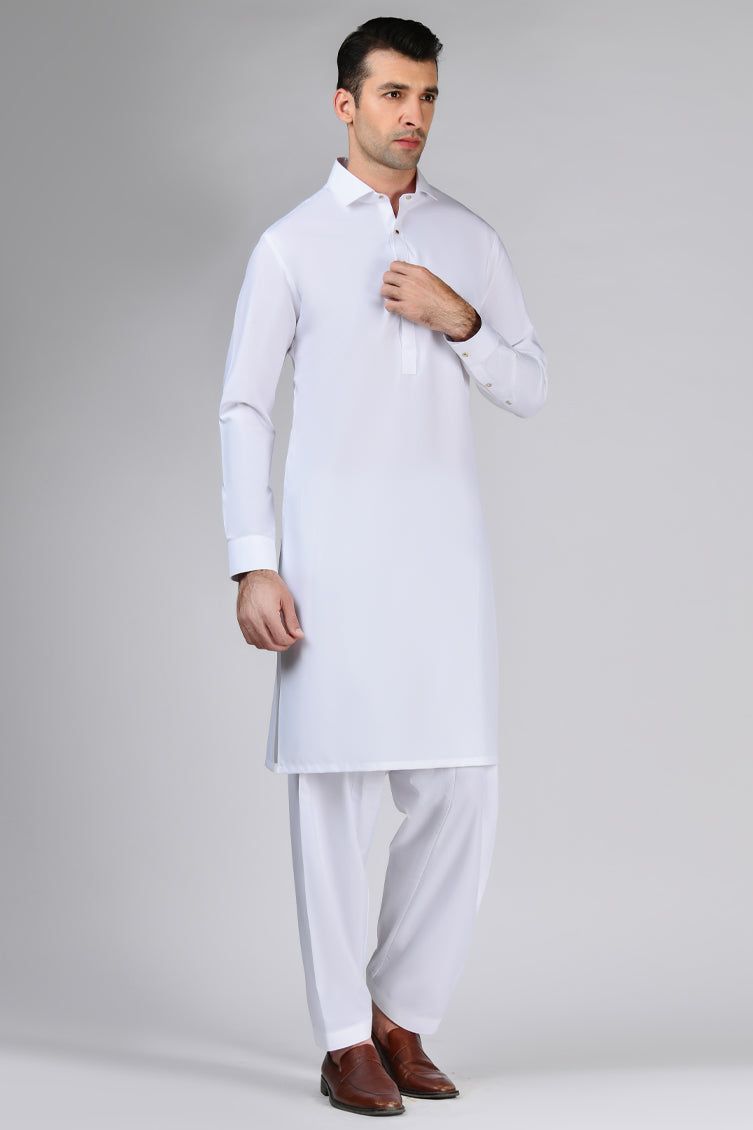 Blended White Shalwar Kameez by J. Junaid Jamshed | Premium Pakistani Traditional Outfit for Men | Perfect for Weddings, Eid & Special Occasions