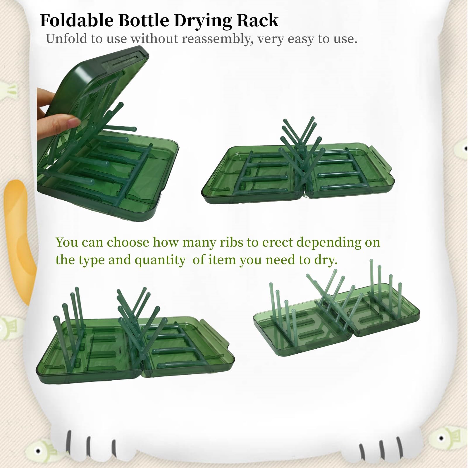 Foldable Baby Bottle Drying Rack - 16 Ribs Space-Saving Design for Travel & Daily Use