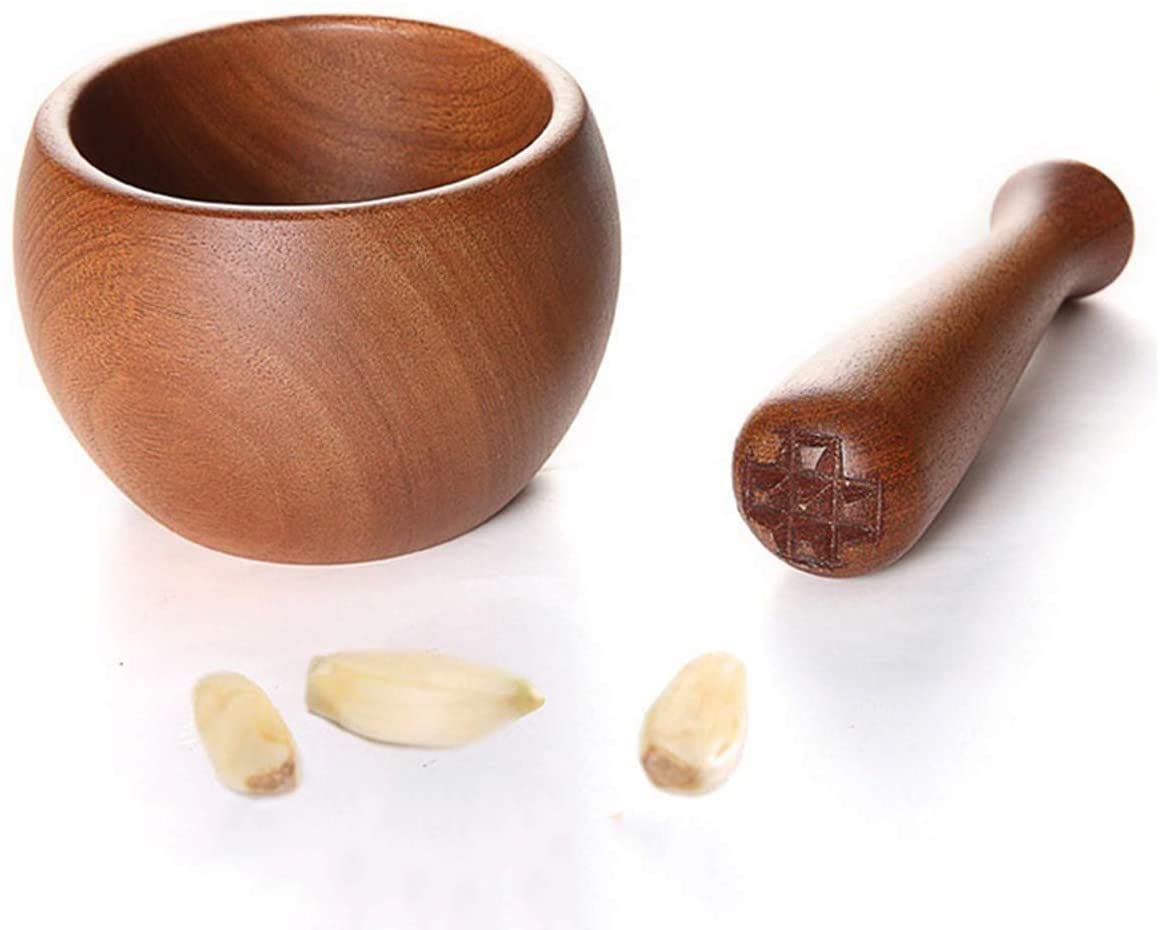 Premium Wooden Mortar and Pestle Set - Natural Spice Grinder for Pepper, Garlic & Herbs - Easy to Use & Clean - Perfect for Crushing, Grinding & Mashing Spices, Herbs & Medicine - Ideal for Cooking, Baking & Herbal Remedies