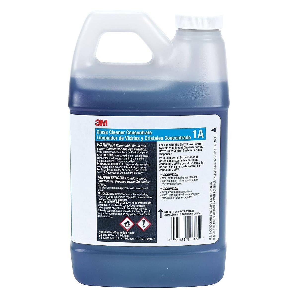 3M Glass Cleaner 1A Concentrate - 0.5 Gallon (64 oz) Professional Streak-Free Formula for Windows, Mirrors & Glass Surfaces - Ideal for Home, Office & Commercial Use