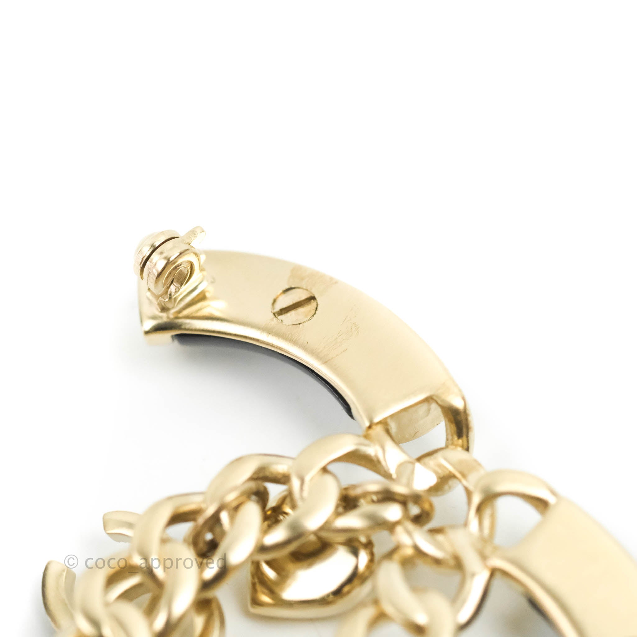Chanel CC Chain Black Brooch Gold Tone 18B - Elegant Vintage Chanel Pin for Women, Perfect for Jackets, Bags & Scarves