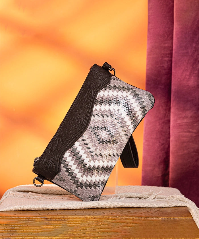 Montana West Sequined Aztec Mini Crossbody Purse for Women | Stylish Boho Handbag with Rhinestone Details | Perfect for Parties, Travel & Everyday Use