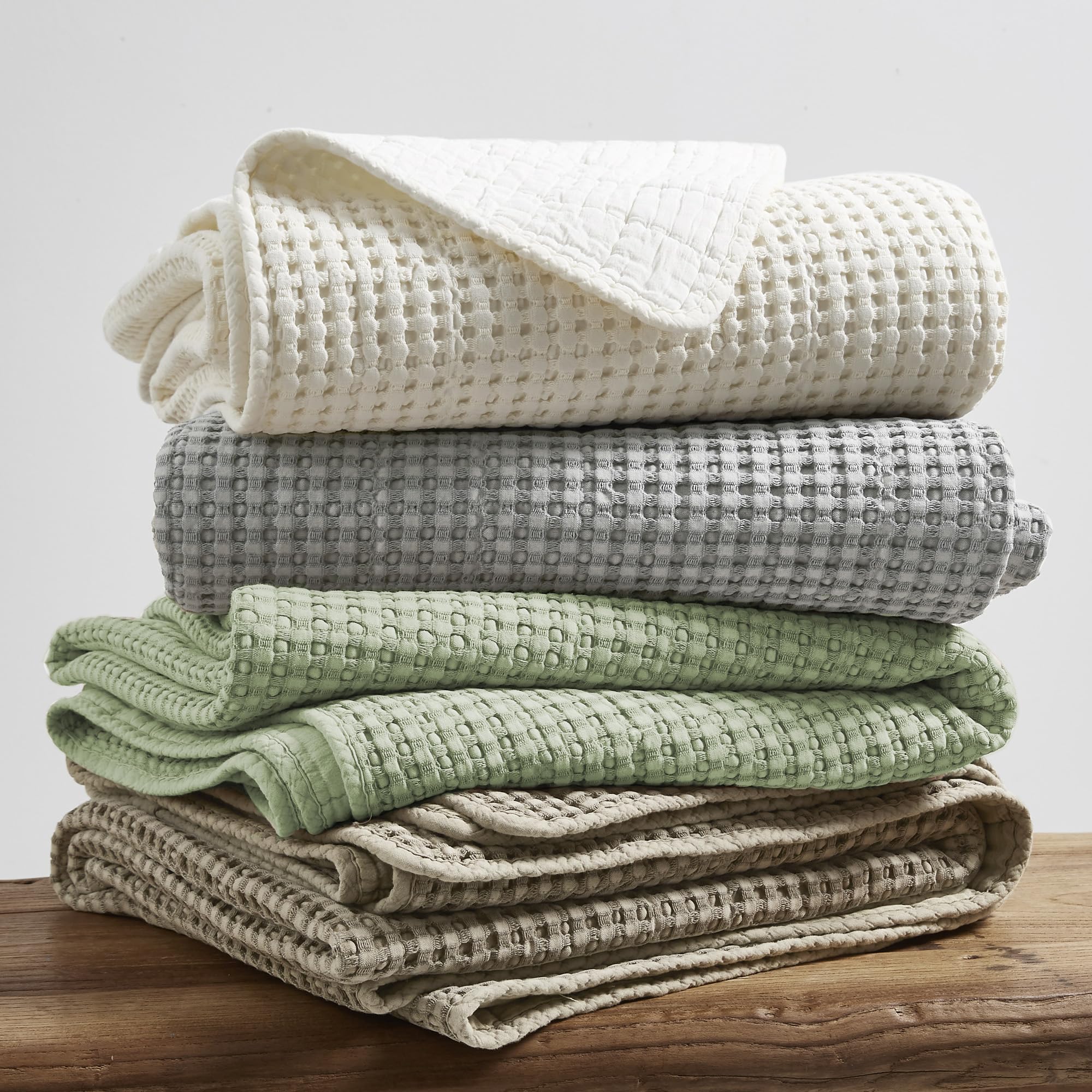Levtex Home Mills Waffle King Quilted Bedspread Set - Desert Sage Cotton Waffle Weave Bedding - 120