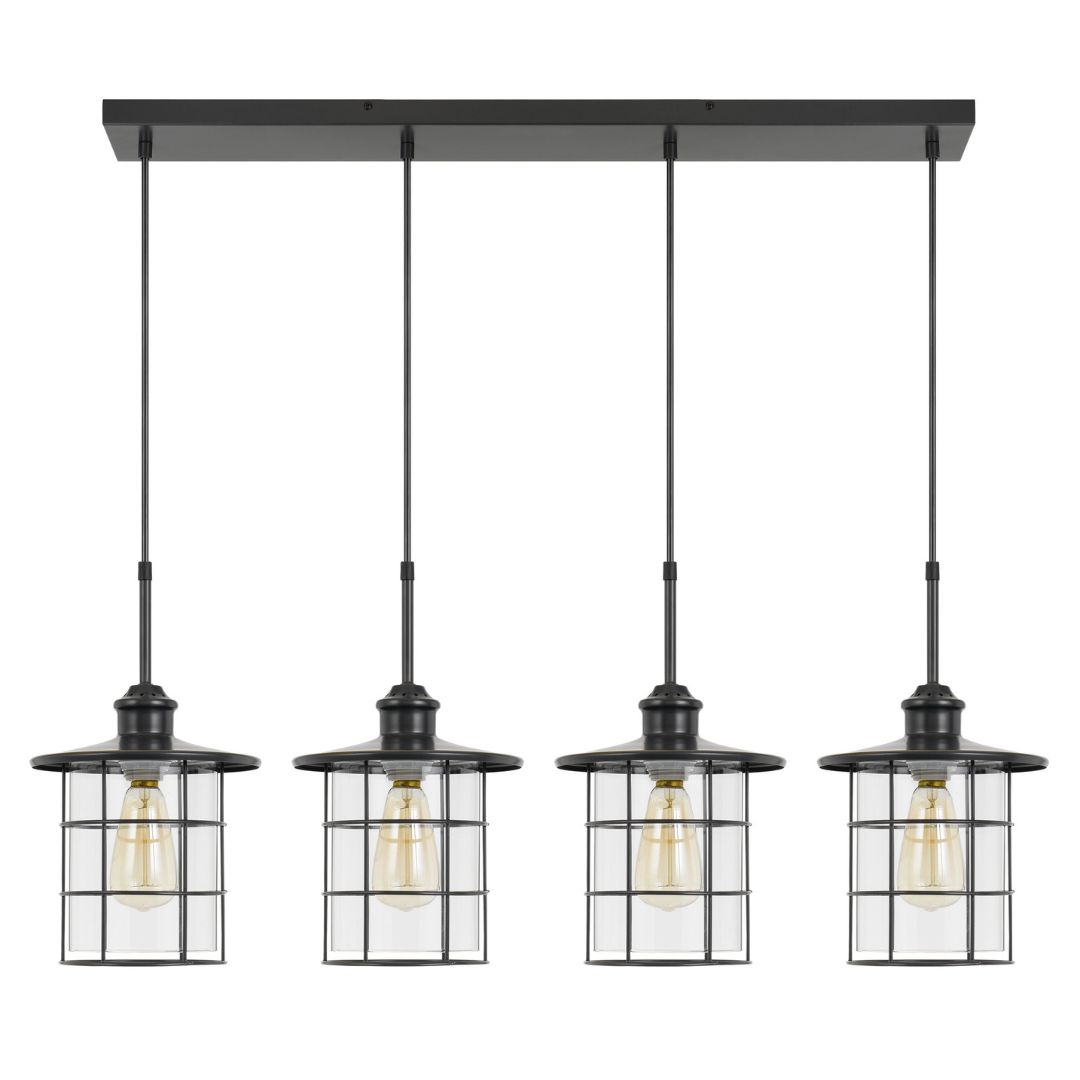 Cal Lighting 60W X 4 Silverton Modern Metal and Glass Pendant Light Fixture - Perfect for Kitchen Island, Dining Room, and Living Room Lighting
